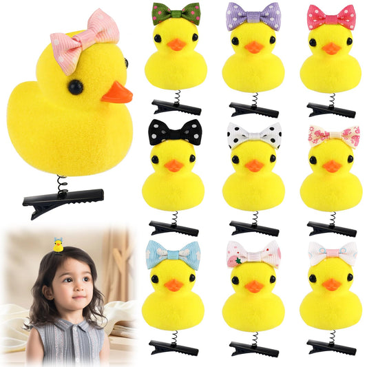 10pcs Yellow Duck Bow Hair Clips for Women Girls Toddler Pet Fun Mini Hairpins Set for Thin Thick Long Short Hair Barrettes Natural Metal Kawaii Kids Hair Accessories for School Home Party