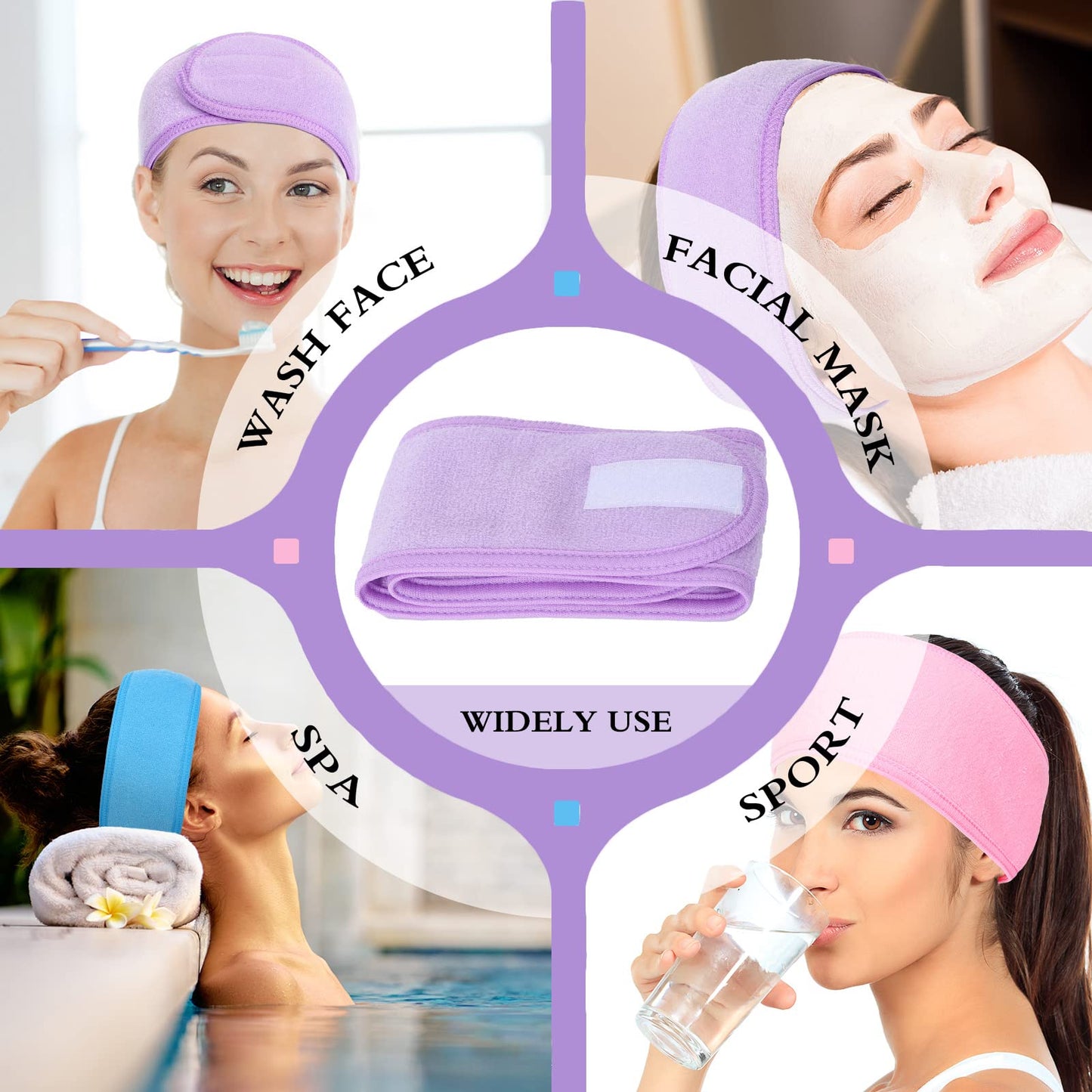 Whaline Spa Facial Headband Make Up Wrap Head Terry Cloth Headband Adjustable Towel for Face Washing,Shower, 3 Pieces (White, Black, Gray)