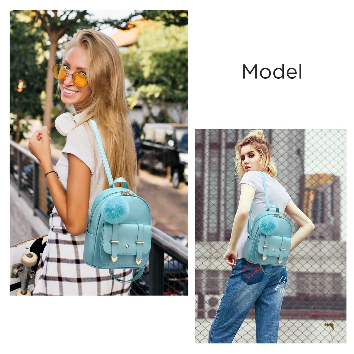 I IHAYNER Sac à dos tendance pour filles Mini sac à dos pour femmes Sacs à main pour adolescentes Sac à dos à pompon en cuir PU Sac à bandoulière