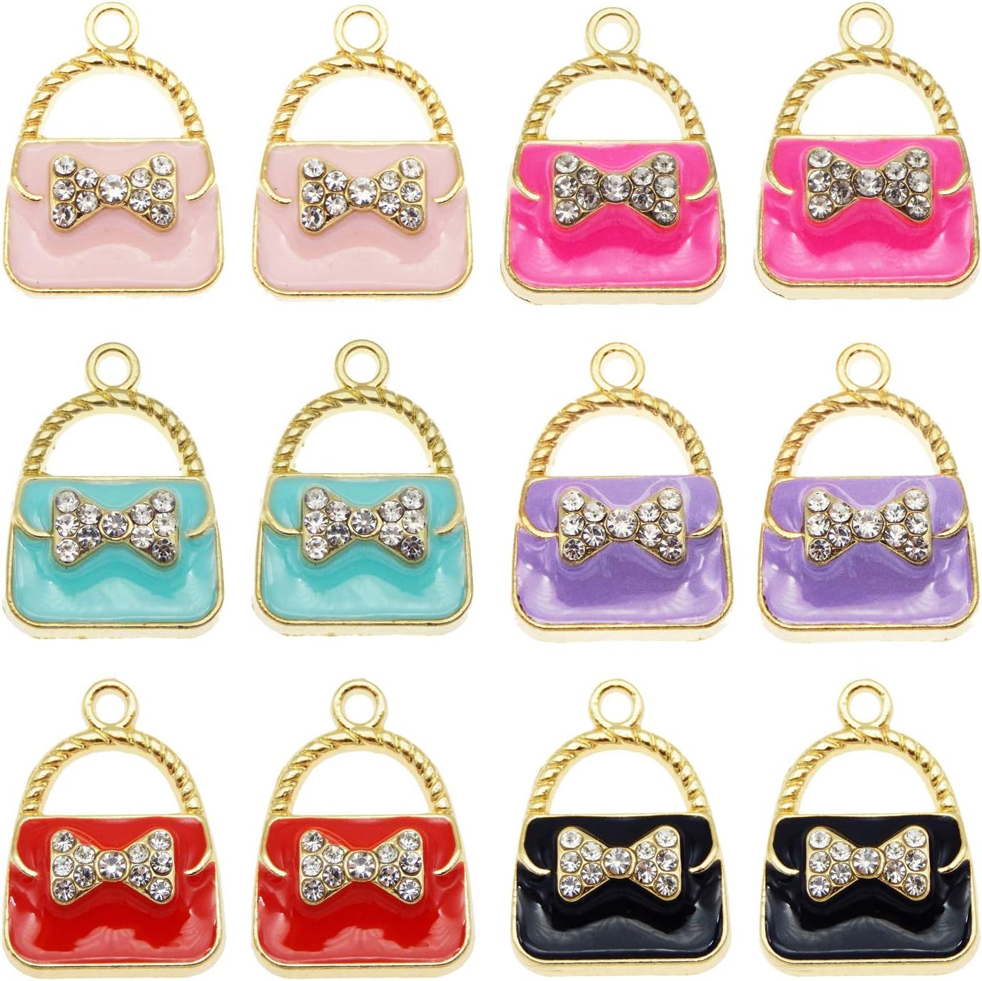 24pcs Mixed Colors Fashion Women Purse Bag Enamel Pendants Charms Gold Plated Ornaments for Necklace Bracelet Earring DIY Jewellery Making Supplies