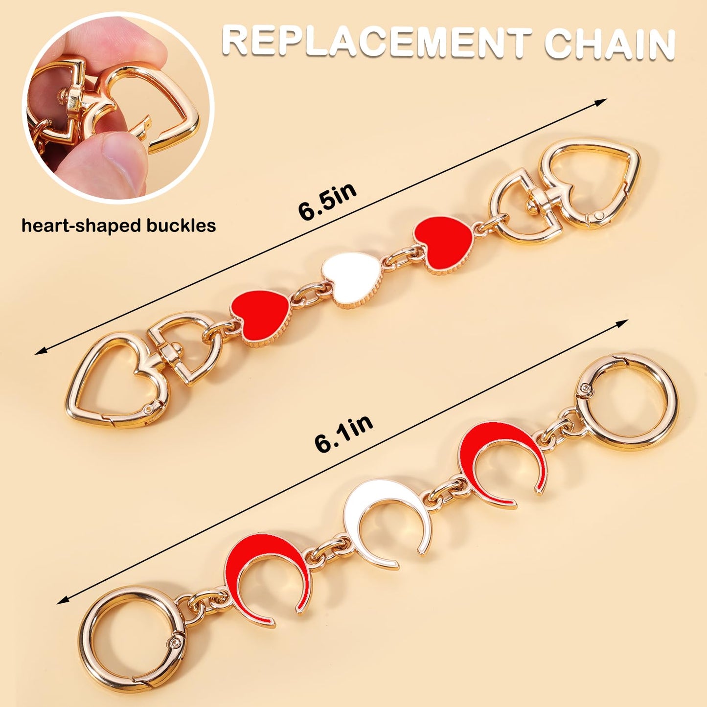 2Pcs Bag Extender Chain Heart Moon Purse Strap Extenders for Handbags Purse Extender Chain Gold Chain Purse Strap Replacement White Purse Accessories Bag Charms for Handbags Purse Making Supplies