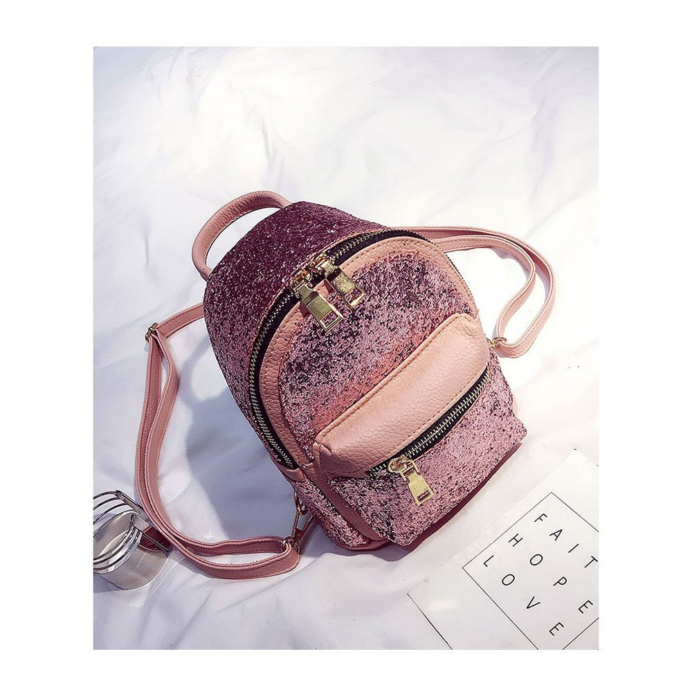 I IHAYNER Women Cute Sequin Mini Backpack Leather Purse Women Backpack Leather Cross Body Bag Pink