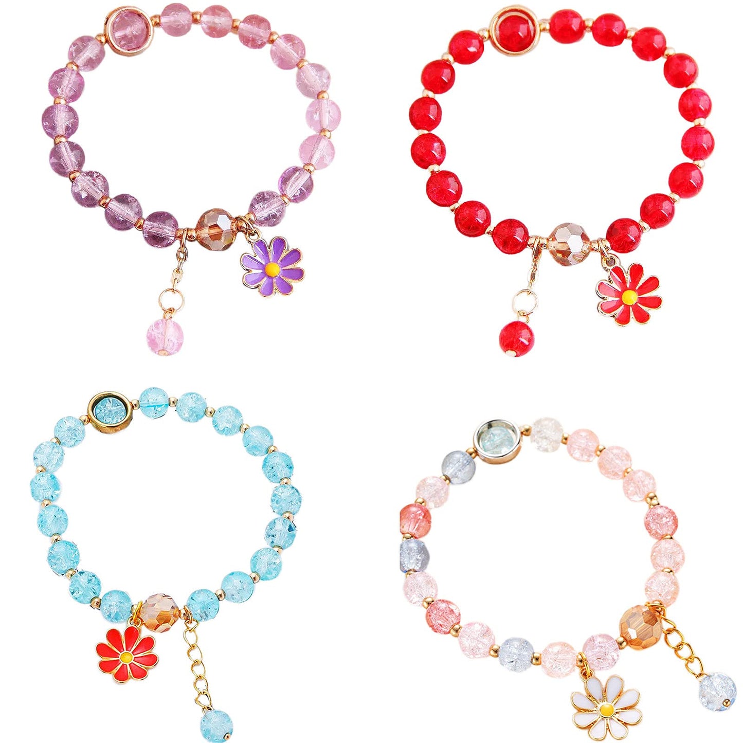 Fuqimanman2020 5 Pcs Colorful Flower Charm Bracelets Set Handmade Crystal Beaded Daisy Bracelets for Women Jewelry