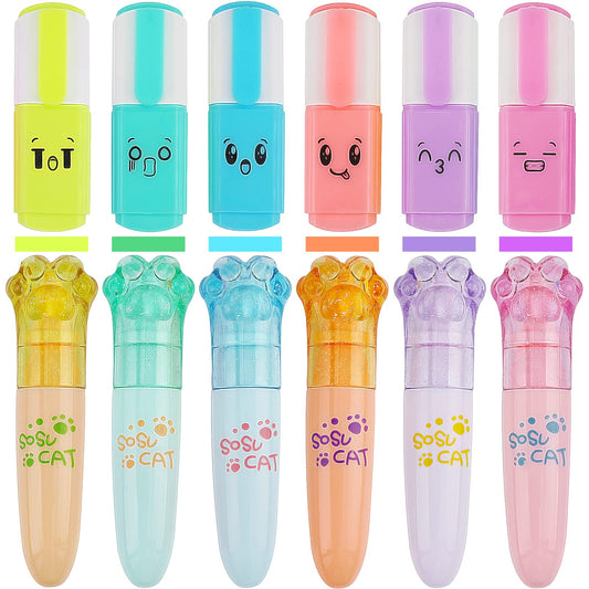 12Pcs Cute Highlighters Kawaii Markers Pastel Assorted Colors Cat Paws Emoticons Non Bleeding Highlighters for Books Stationery Mini Highlighters Aesthetic for Teens Bible Markers Preppy School Stuff