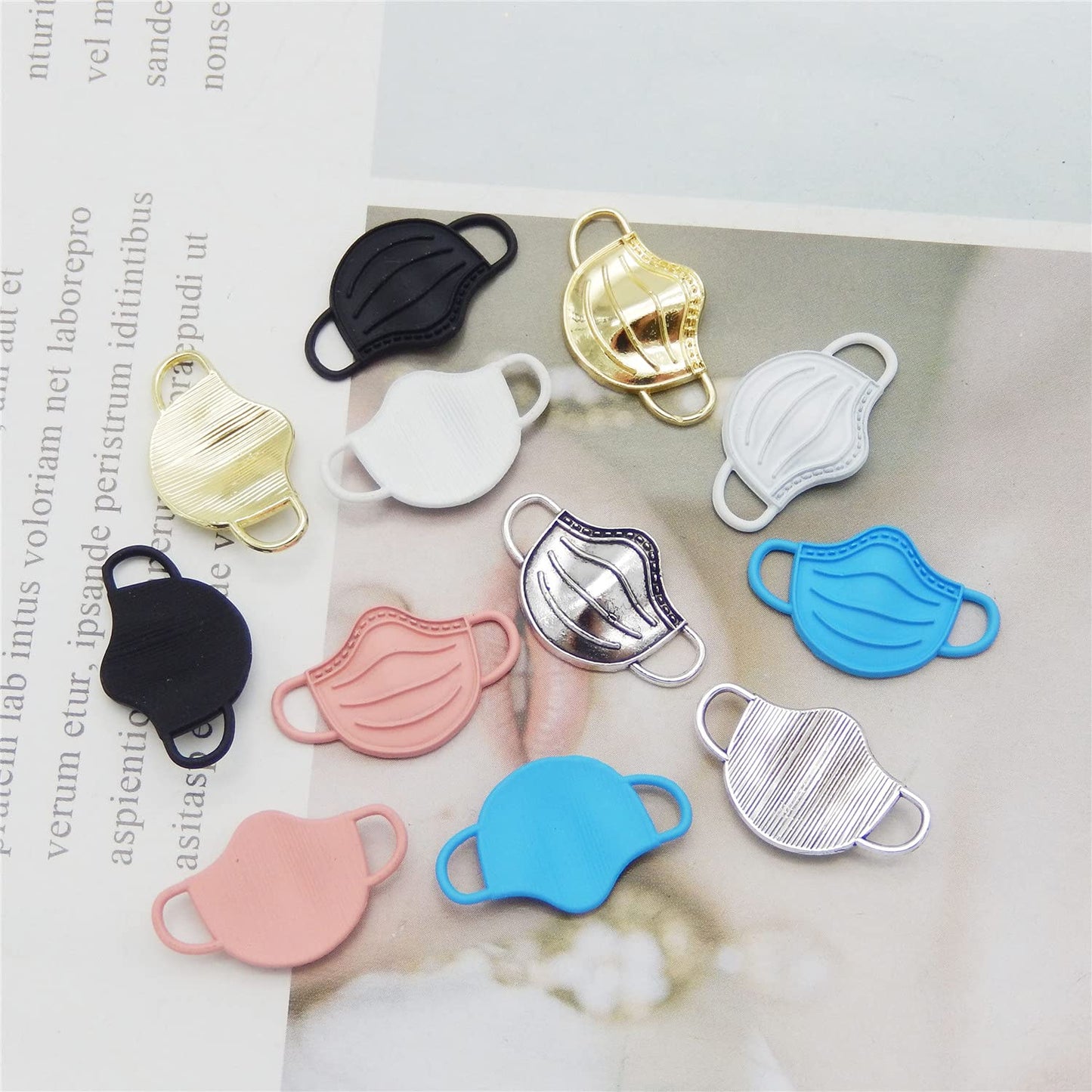 60pcs Mixed Colors Face Mask Charms Enamel Gold Plated Pendant for DIY Jewelry Making Necklace Bracelet Earring Jewelry Accessories