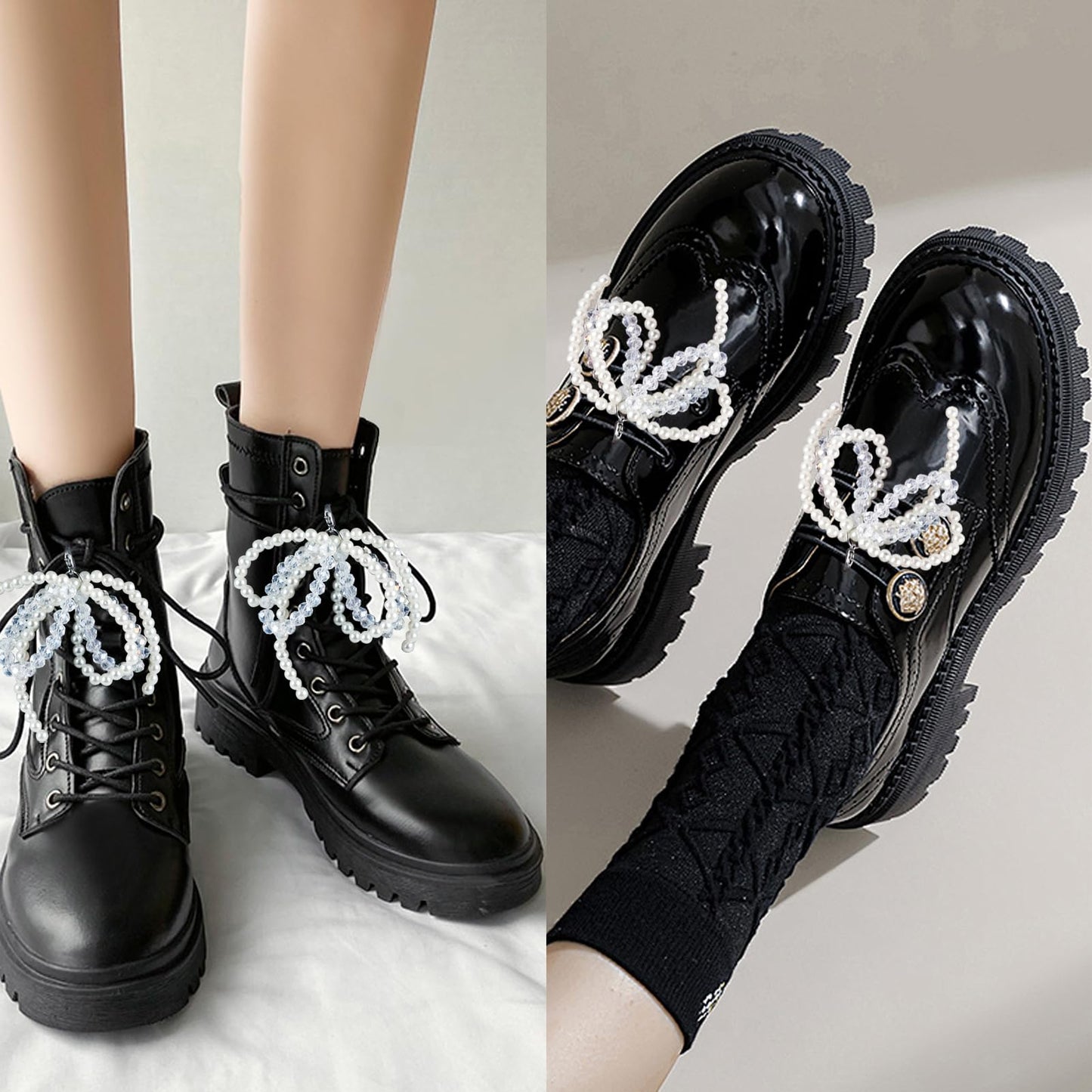 Pearl Bow Shoe Charms for Sneakers Clip on Bowknot Shoe Lace Charms Shoe Decoration Charms for Women Shoe Accessories Gifts