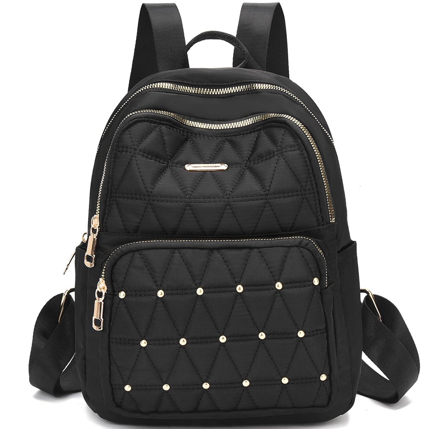 I IHAYNER Mini sac à dos pour femme en nylon Sac à main de voyage Sac à bandoulière pour l'université Travail Décontracté Sac à dos léger avec rivets pour femme Noir