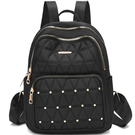 I IHAYNER Mini Backpack for Women Nylon Travel Purse Shoulder Bag for College Work Casual Lightweight Daypack With Rivets for Ladies Black