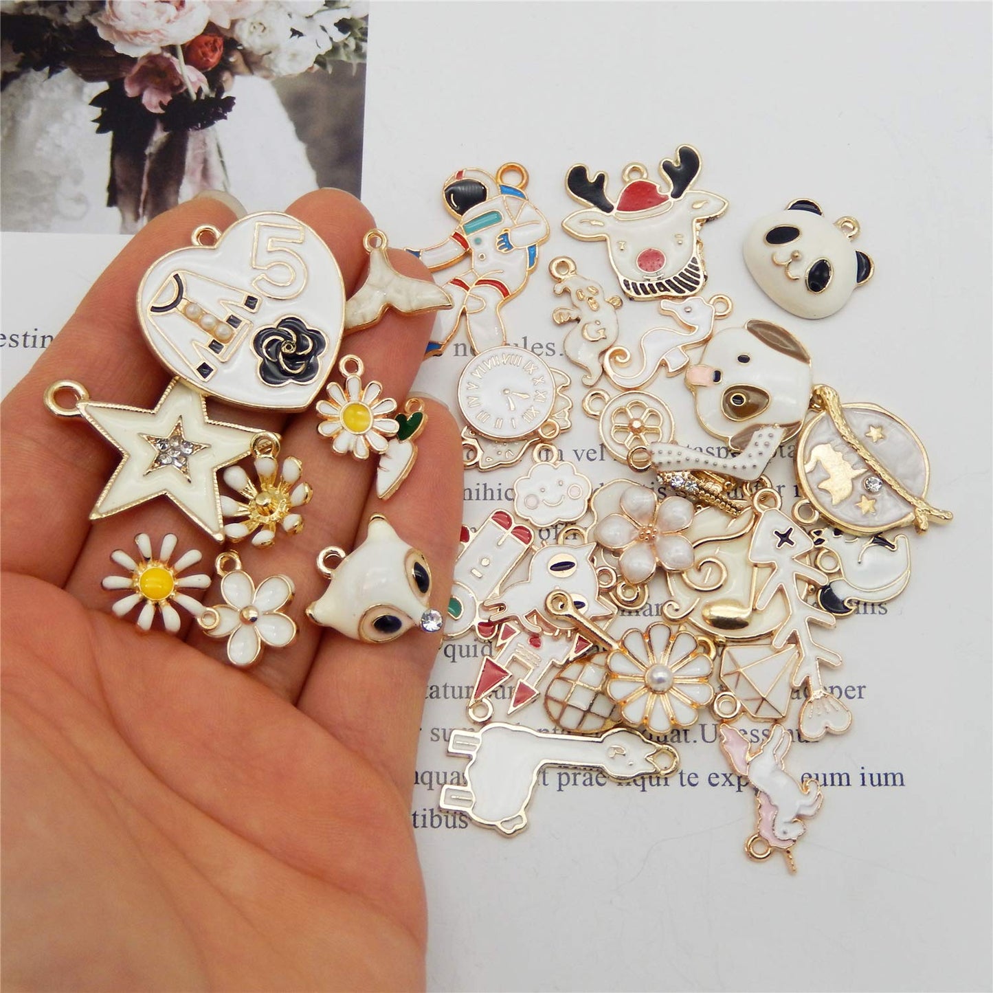 40Pcs Charms for Jewelry Making Assorted 40 Styles Gold-Plated Enamel Charms Earring Charms for DIY Necklace Bracelet Jewelry Making and Crafting