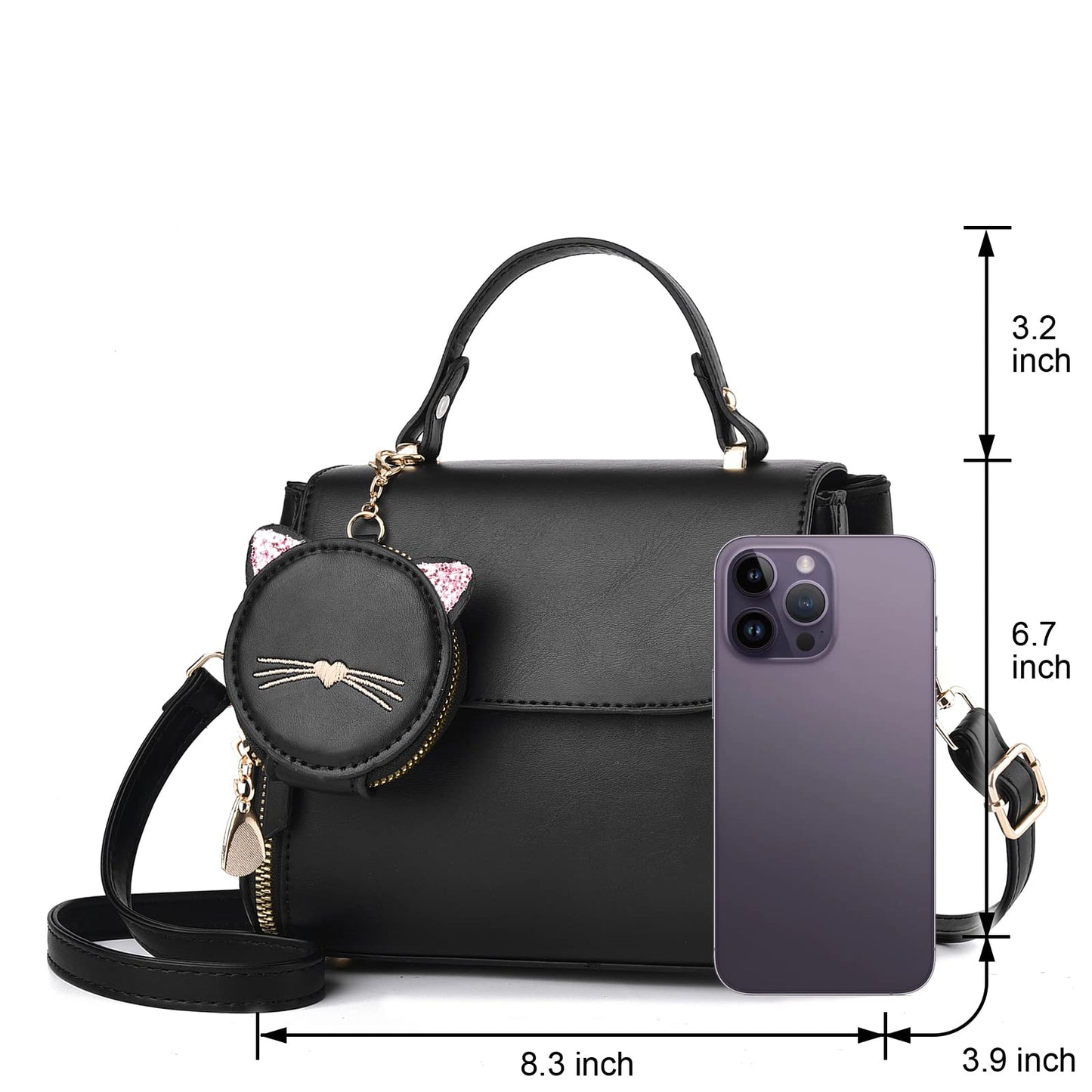 I IHAYNER Sacs à main et sacs à main tendance pour femmes Sac à poignée supérieure Petit sac à bandoulière pour filles pour dames avec sac à main Kitty