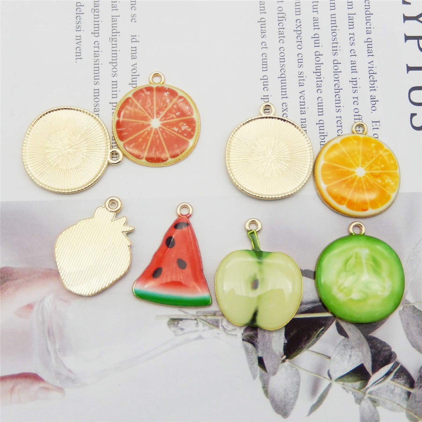 32pcs Assorted Gold Plated Enamel Lemon Watermelon Orange Strawberry Apple Dainty Dangle Fruit Food Charms for Earrings Jewelry Making Necklace Bracelet