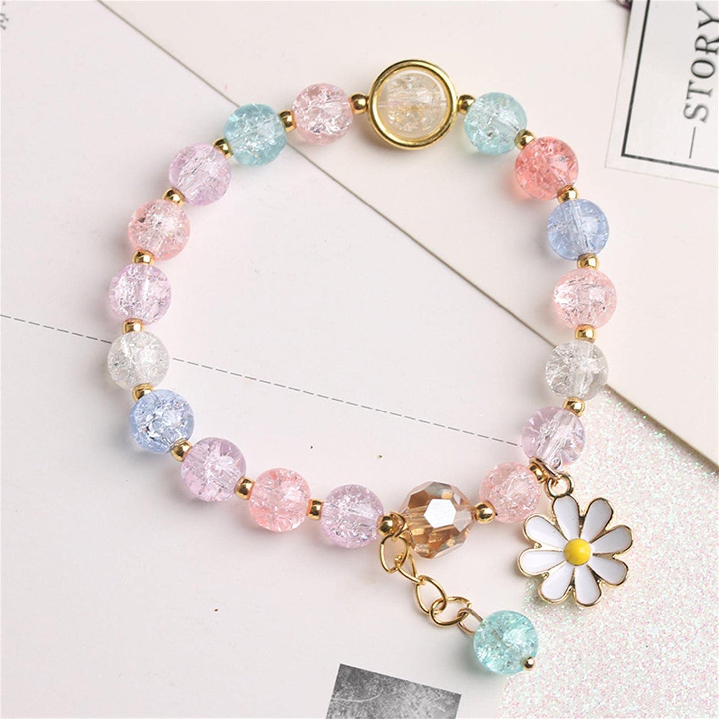 Fuqimanman2020 5 Pcs Colorful Flower Charm Bracelets Set Handmade Crystal Beaded Daisy Bracelets for Women Jewelry