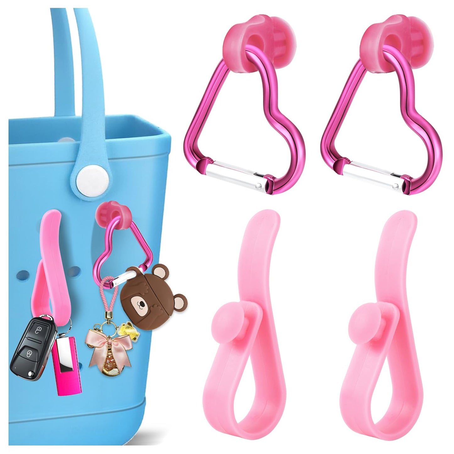 4Pcs Accessories for Bogg Bag Hooks and Clips Heart Insert Key Holder Carabiner Cute Bogg Bag Charms for Simply Southern Tote