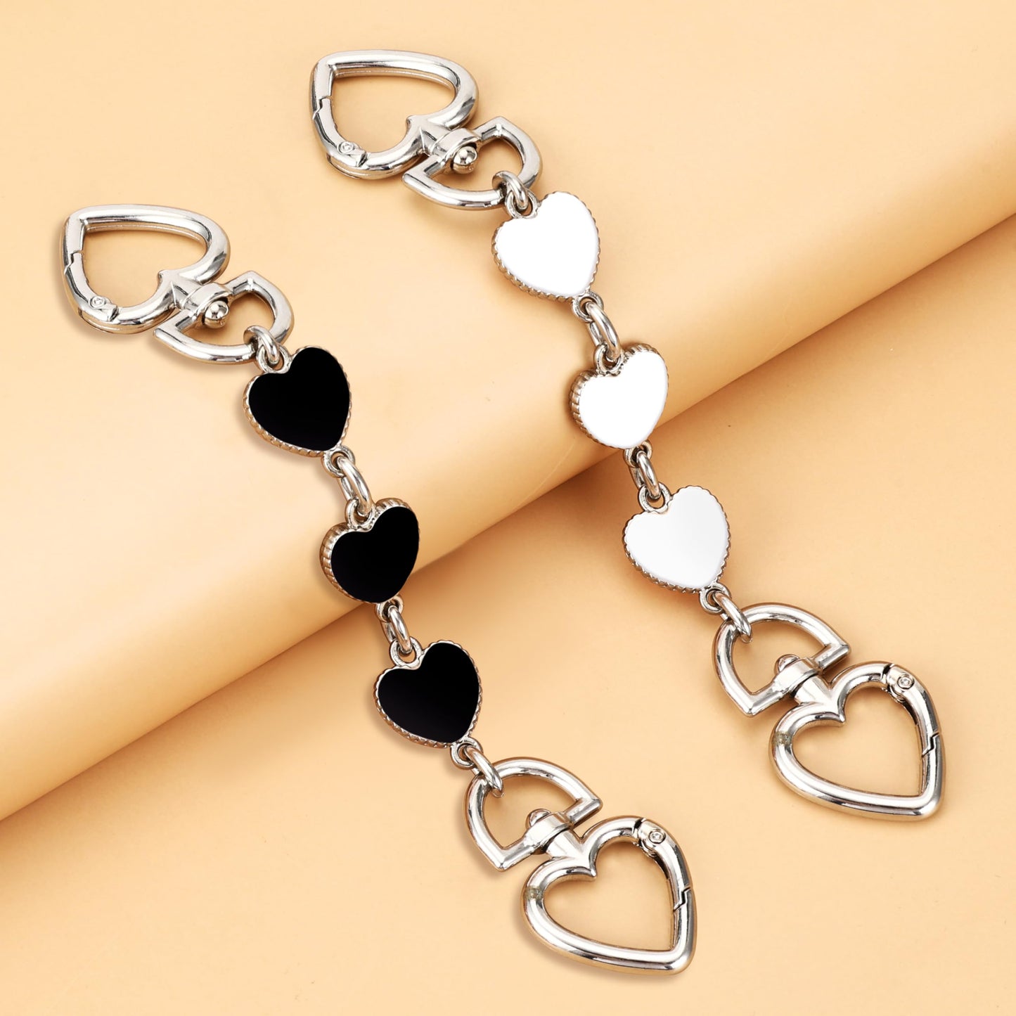 2Pcs Purse Extender Chain Silver Bag Extender Chain Heart Moon Purse Strap Extender Black Purse Strap Replacement Crossbody Purse Accessories for Women Bag Charms for Handbags Tote Bags Purse Making