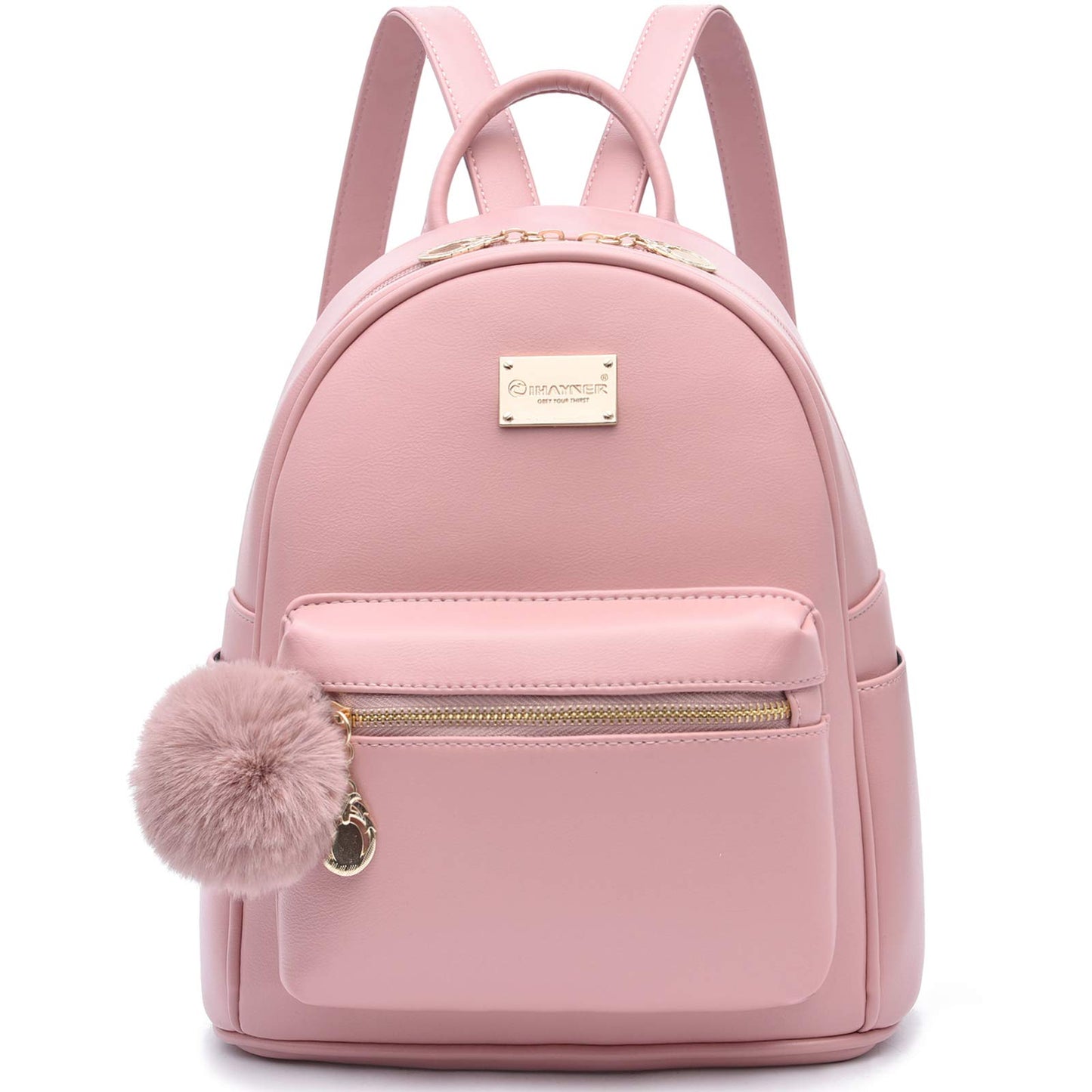 I IHAYNER Sac à dos tendance pour filles, mini sac à dos en cuir pour femmes, cartable d'école avec pompon, sacs à dos de voyage 