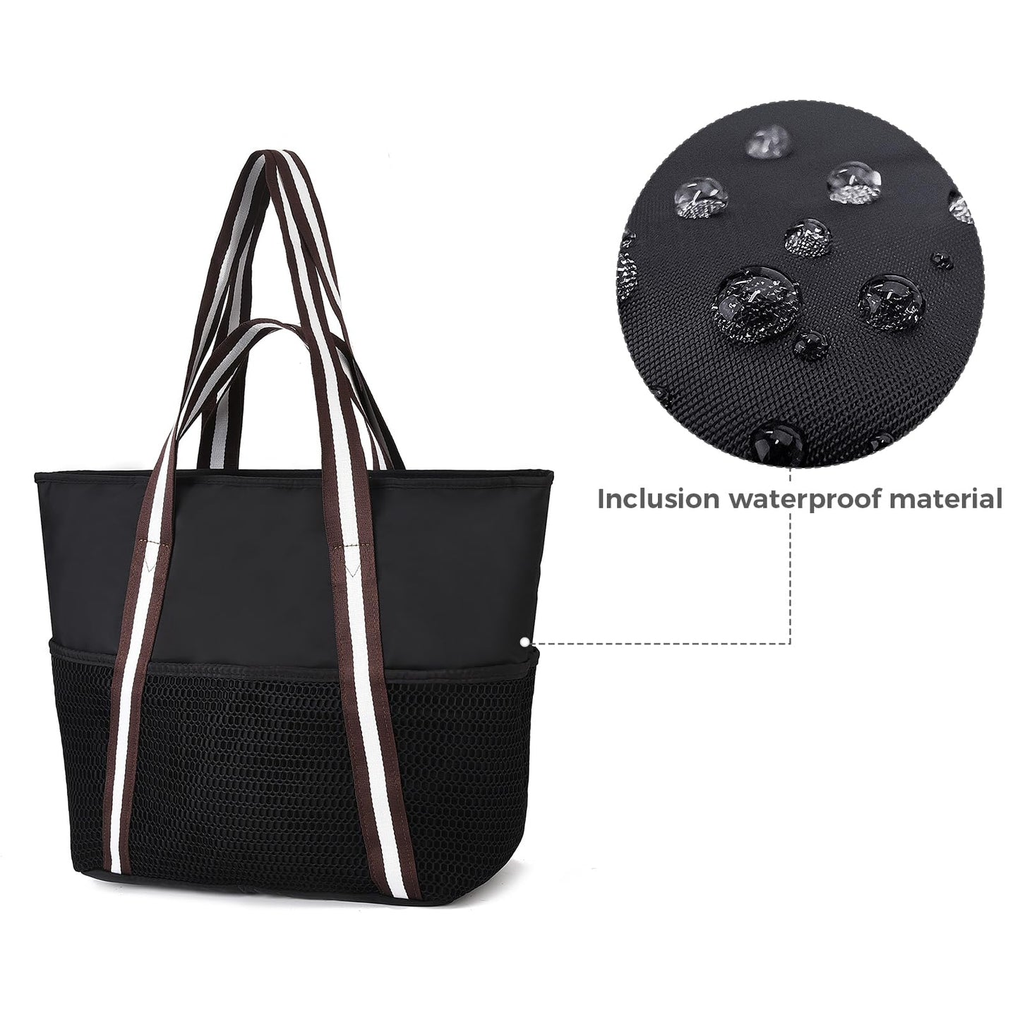 I IHAYNER Sacs de plage en maille pour femmes Grand sac de piscine Sac fourre-tout en maille avec fermeture éclair pour jouets Essentiels de vacances Plage Voyage Quotidien