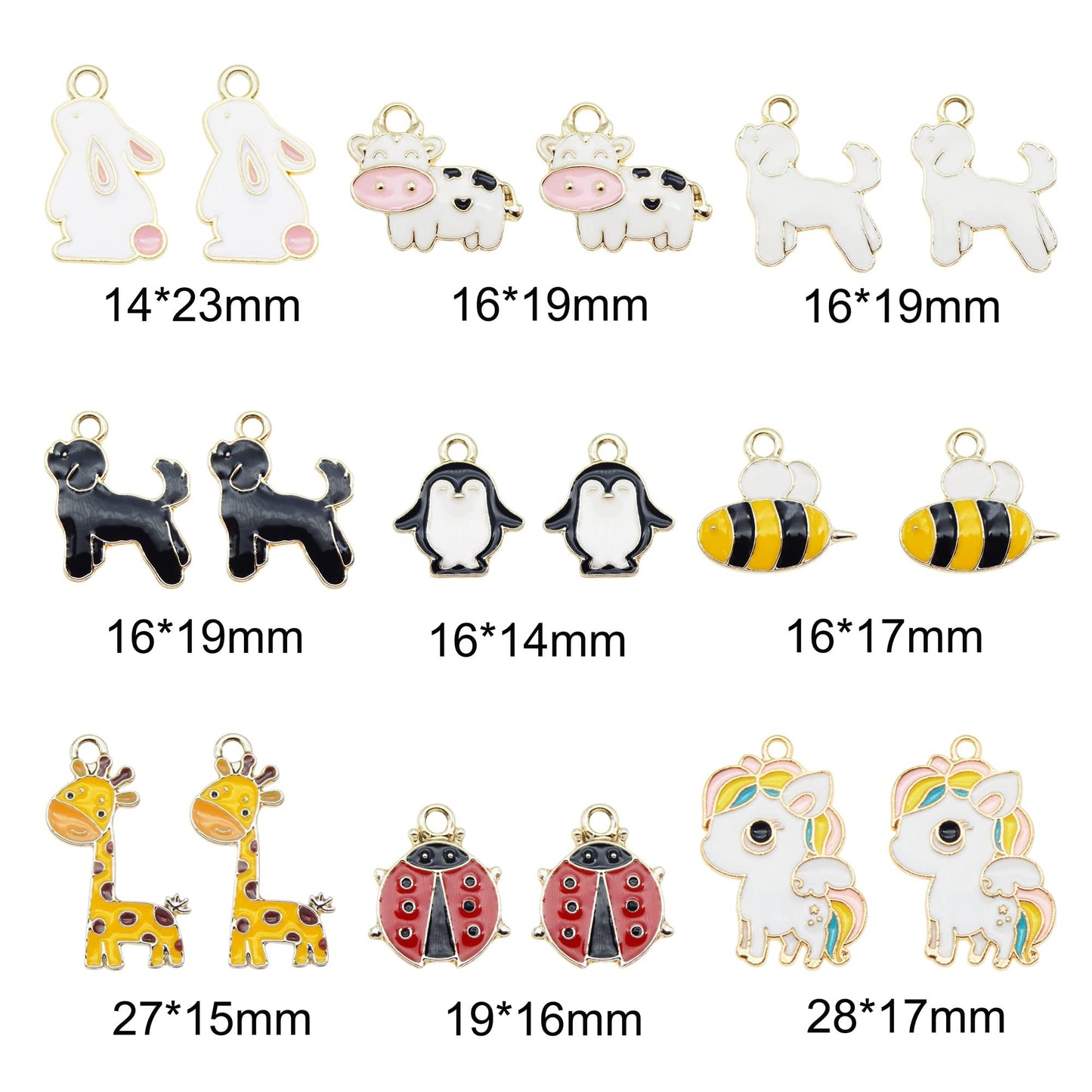 JJG 18pcs(9PAIRS) Assorted Gold Plated Enamel Dog Penguin Giraffe Dainty Dangle Cute Animals Charms for Jewelry Making Necklace Bracelet