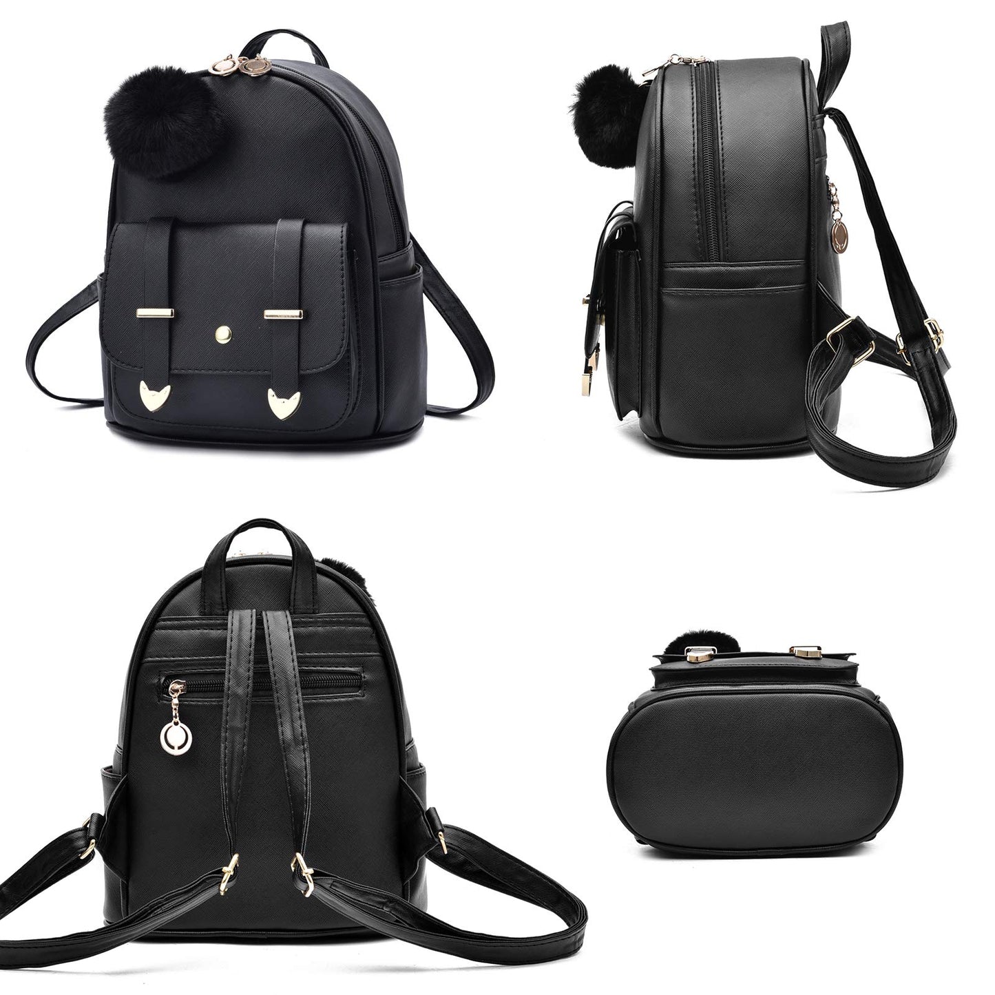 I IHAYNER Sac à dos tendance pour filles Mini sac à dos pour femmes Sacs à main pour adolescentes Sac à dos à pompon en cuir PU Sac à bandoulière