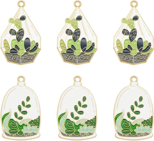 20pcs Assorted Cactus Potted Flower Leaf Charms Pendants Dainty Plant Enamel Dangle Charms for Earrings Jewelry Making Necklace Bracelet