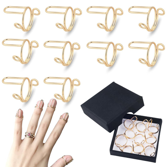 10Pcs Wudu Nail Rings Full Set Gold Reusable Nail Rings Non-Tarnish Adjustable Removable Press on Nails No Glue Metal Nail Charms for Acrylic Nails Gift for Women Halal Nails Art DIY Decoration