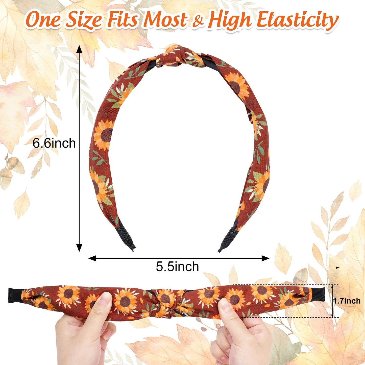 Whaline 4Pcs Fall Knotted Headbands Maple Leaves Pumpkin Sunflower Acorn Hair Hoop Autumn Harvest Decorative Hair Accessories for Thanksgiving Party Supplies Costume Makeup Decor