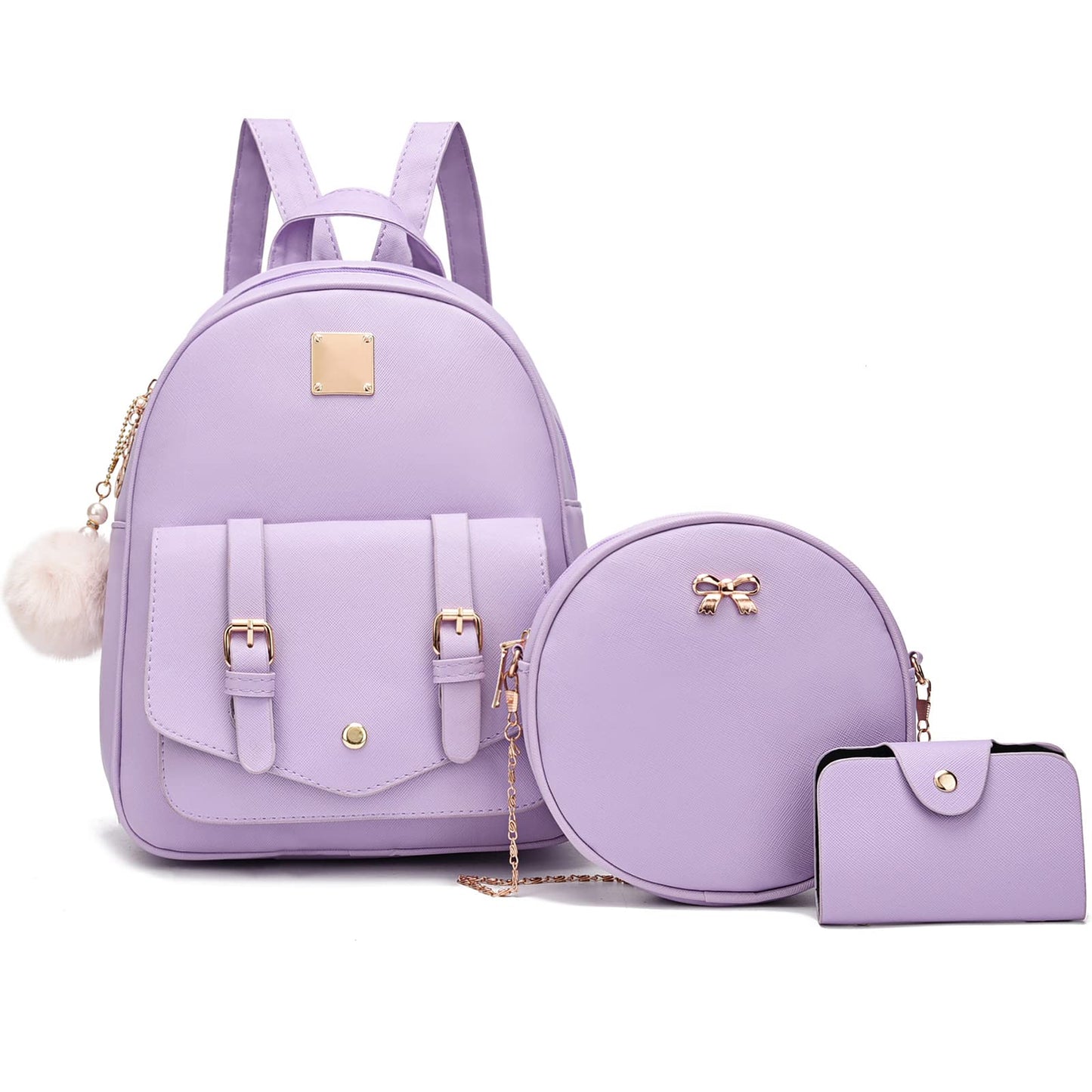 Girls 3-Pieces Fahsion Leather Backpack Purse Set for Women Rucksack for Ladies Satchel Bag for Girls