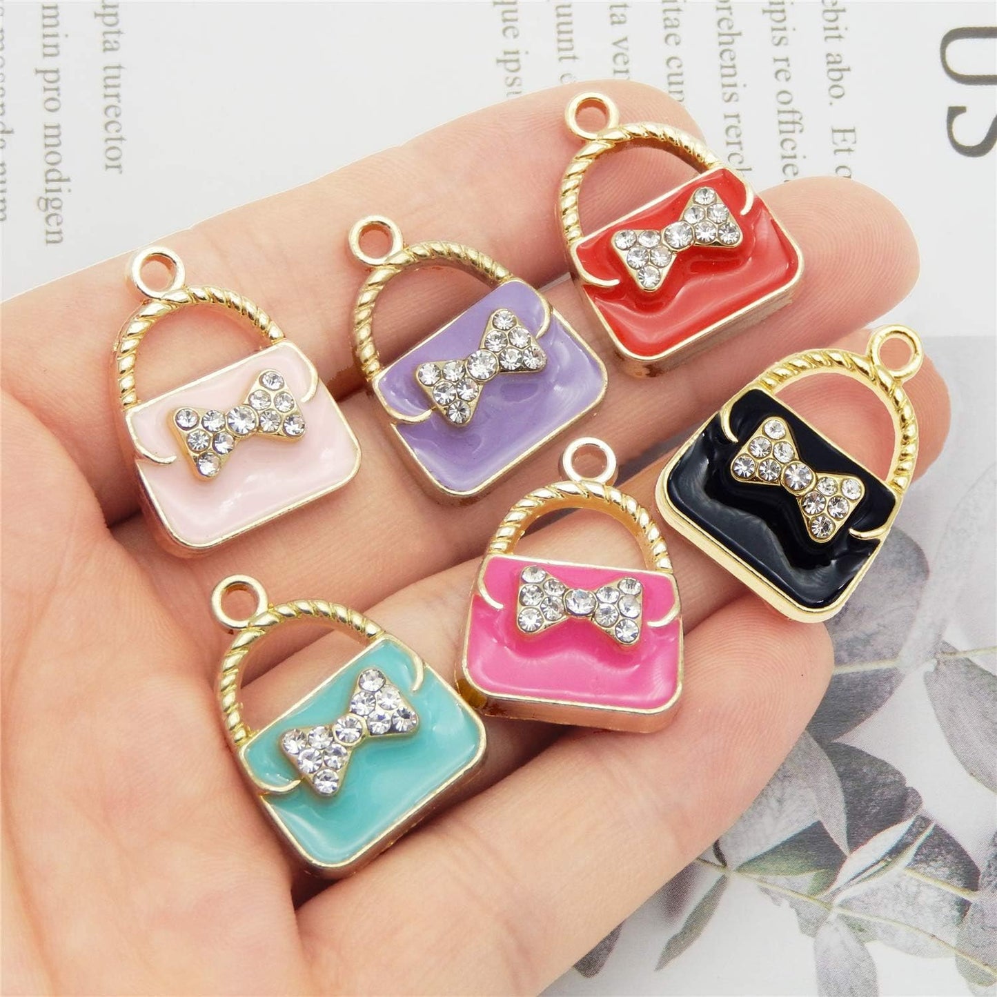 24pcs Mixed Colors Fashion Women Purse Bag Enamel Pendants Charms Gold Plated Ornaments for Necklace Bracelet Earring DIY Jewellery Making Supplies