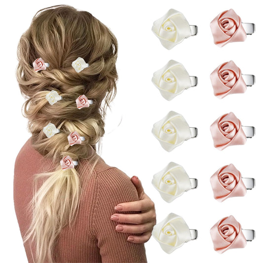 20Pcs Silky Satin Flower Hair Clips Small Cute Hair Pins Women Girls Pink Mini Hair Barrettes Long Short Metal Hair Clip Natural Baby Toddler Fine Hair Accessories White Bulk Party Decor