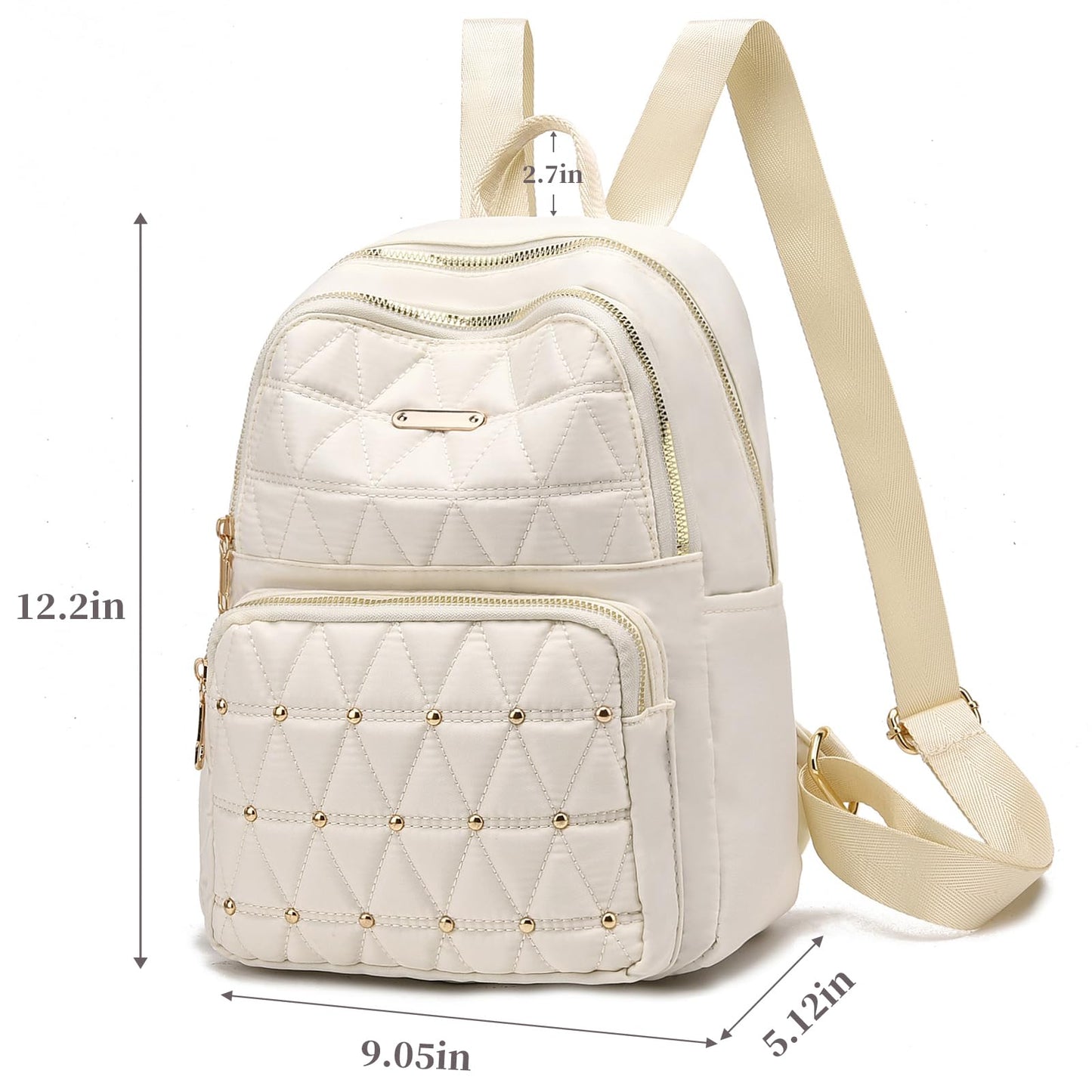 I IHAYNER Mini sac à dos pour femme en nylon Sac à main de voyage Sac à bandoulière pour l'université Travail Décontracté Sac à dos léger avec rivets pour femme Noir