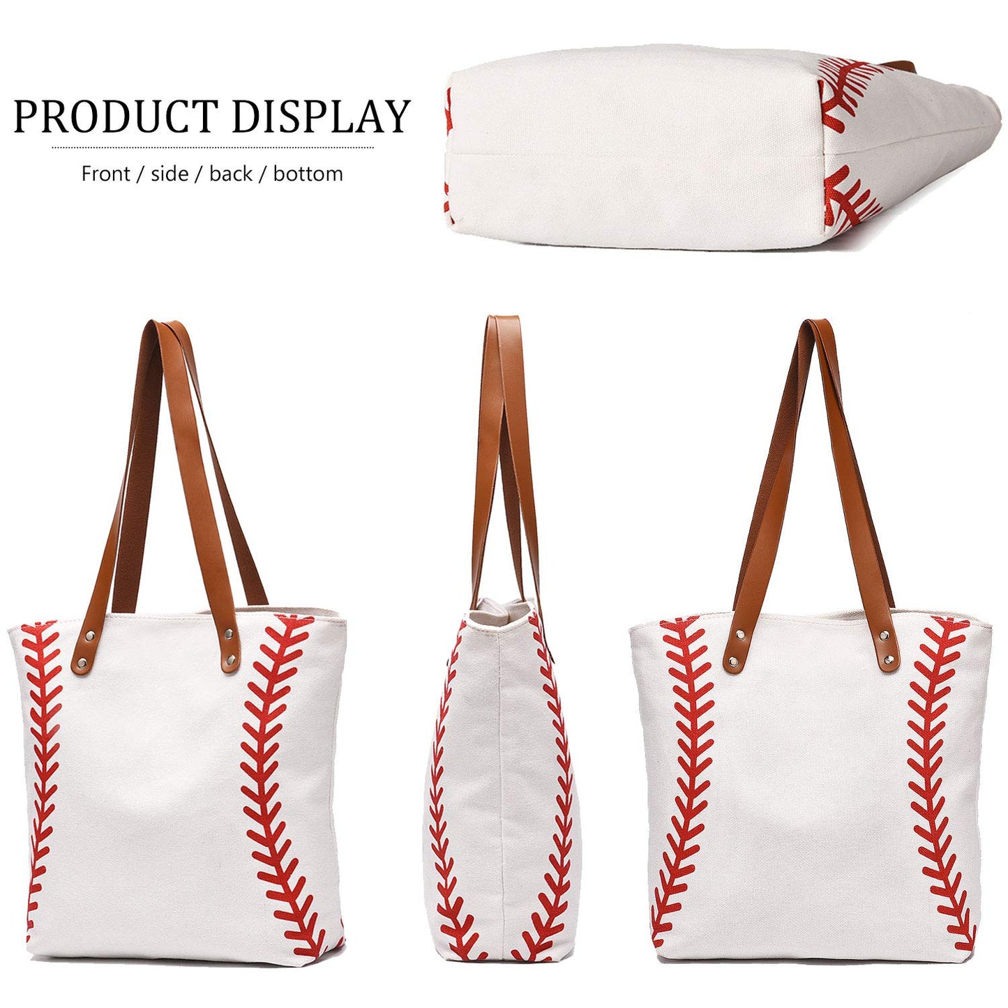 Large Baseball Tote Bag Sports Printing Utility Top Handle Shoulder Bag Canvas Sport Travel Beach for Women Gifts