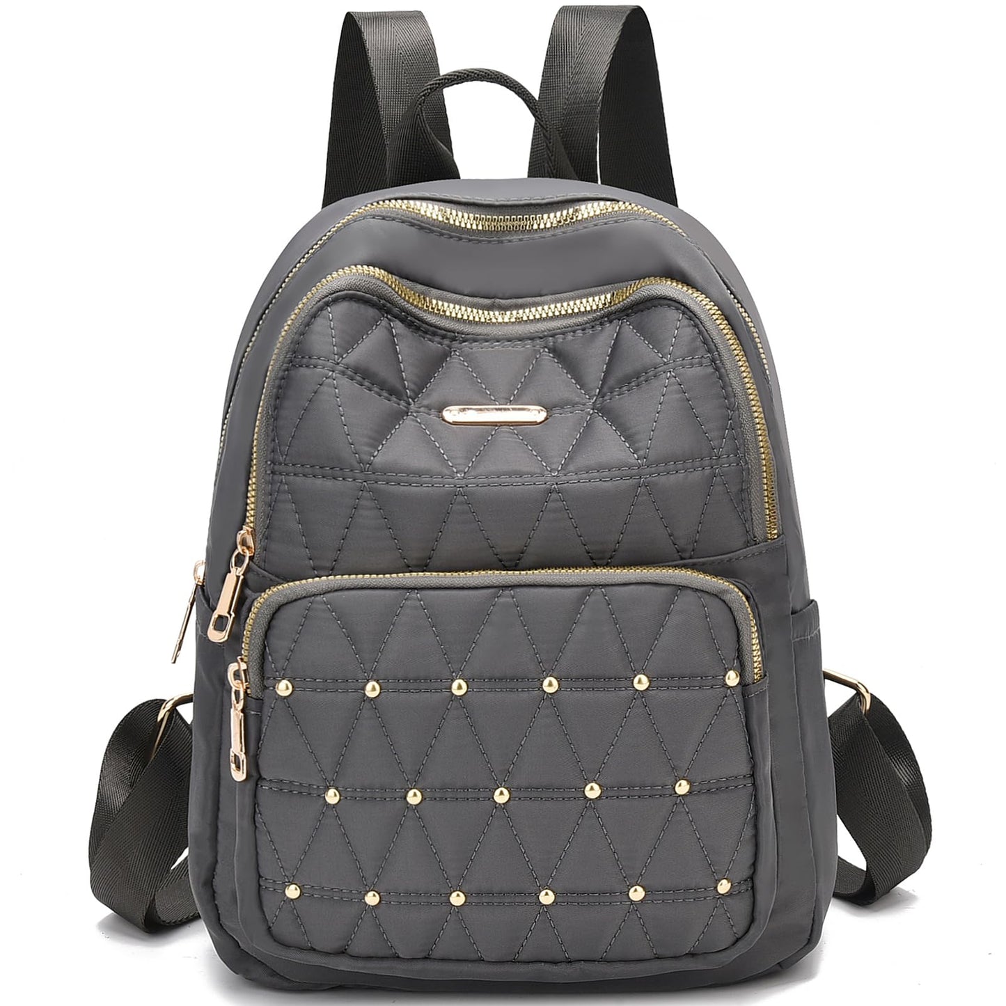 I IHAYNER Mini sac à dos pour femme en nylon Sac à main de voyage Sac à bandoulière pour l'université Travail Décontracté Sac à dos léger avec rivets pour femme Noir