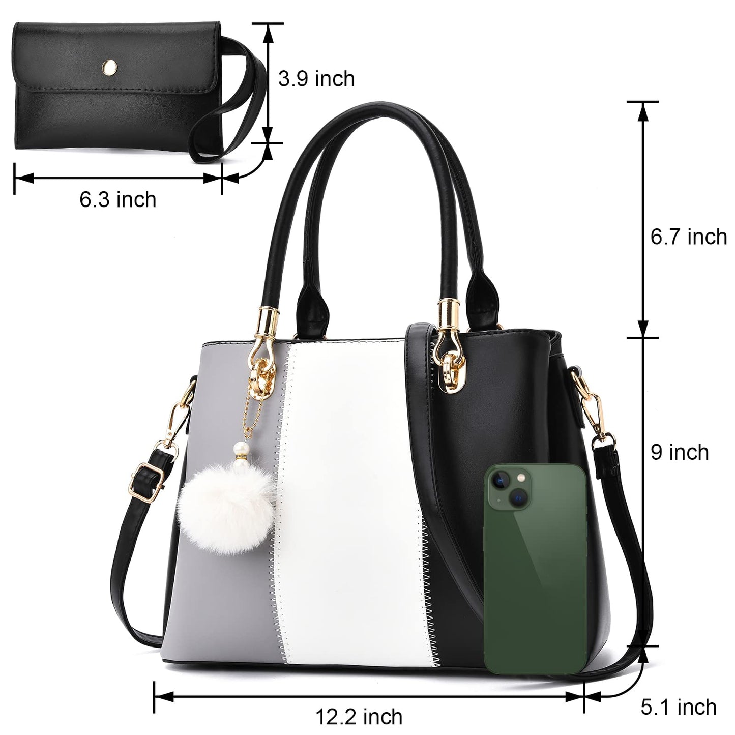 Damen-Handtasche, große Tragetasche, Schultertasche, Crossbody-Tasche für Damen, Farbnähte, Henkeltasche oben, Hobo-Tasche, 2-teiliges Geldbörsen-Set 