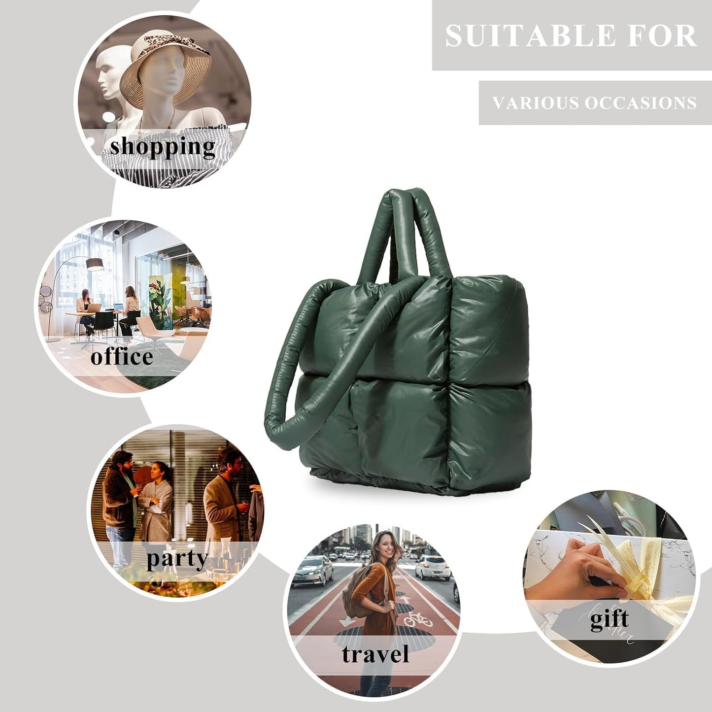 I IHAYNER Puffer Tote Bag for Women Large Quilted Purse Ladies Padding Shoulder Bag Lightweight Puffy Tote Bag and Satchels