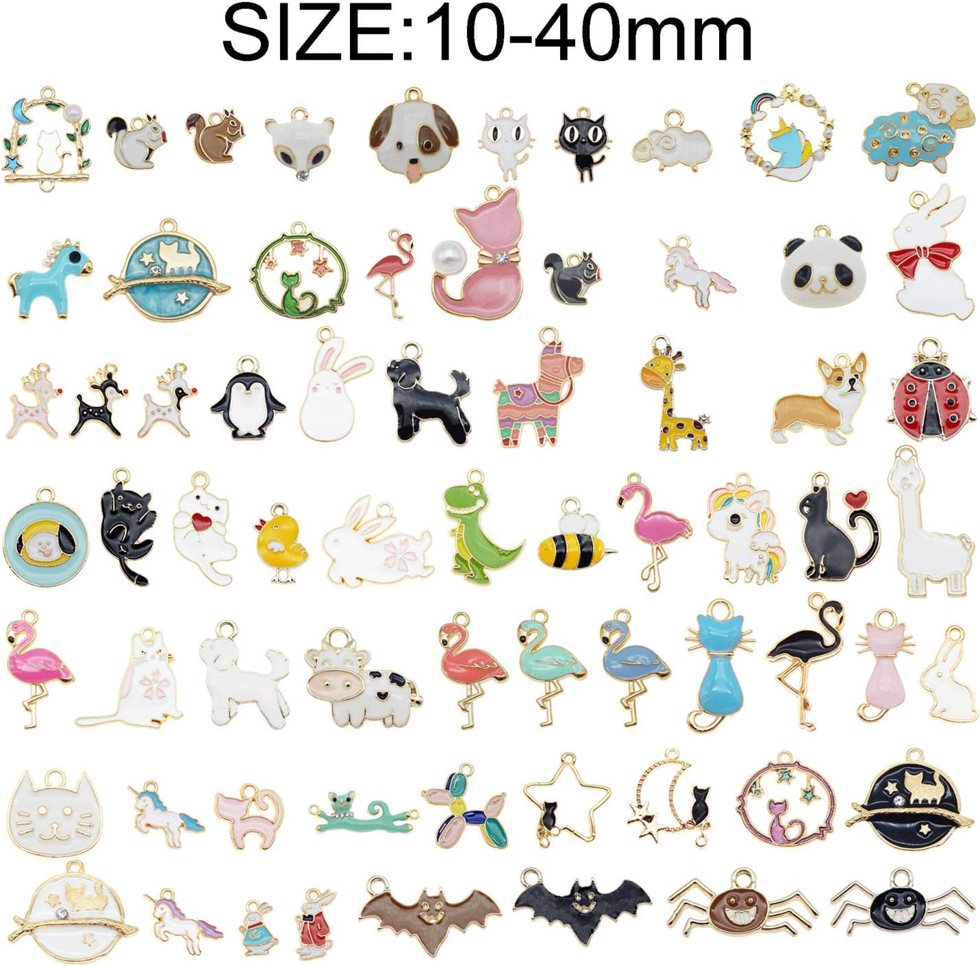 100pcs(50PAIRS) Assorted Animal Enamel Pendants Charms Dog Cat Bee Flamingo Giraffe Unicorn Enamel Charms for Bracelet Earring Necklace Making