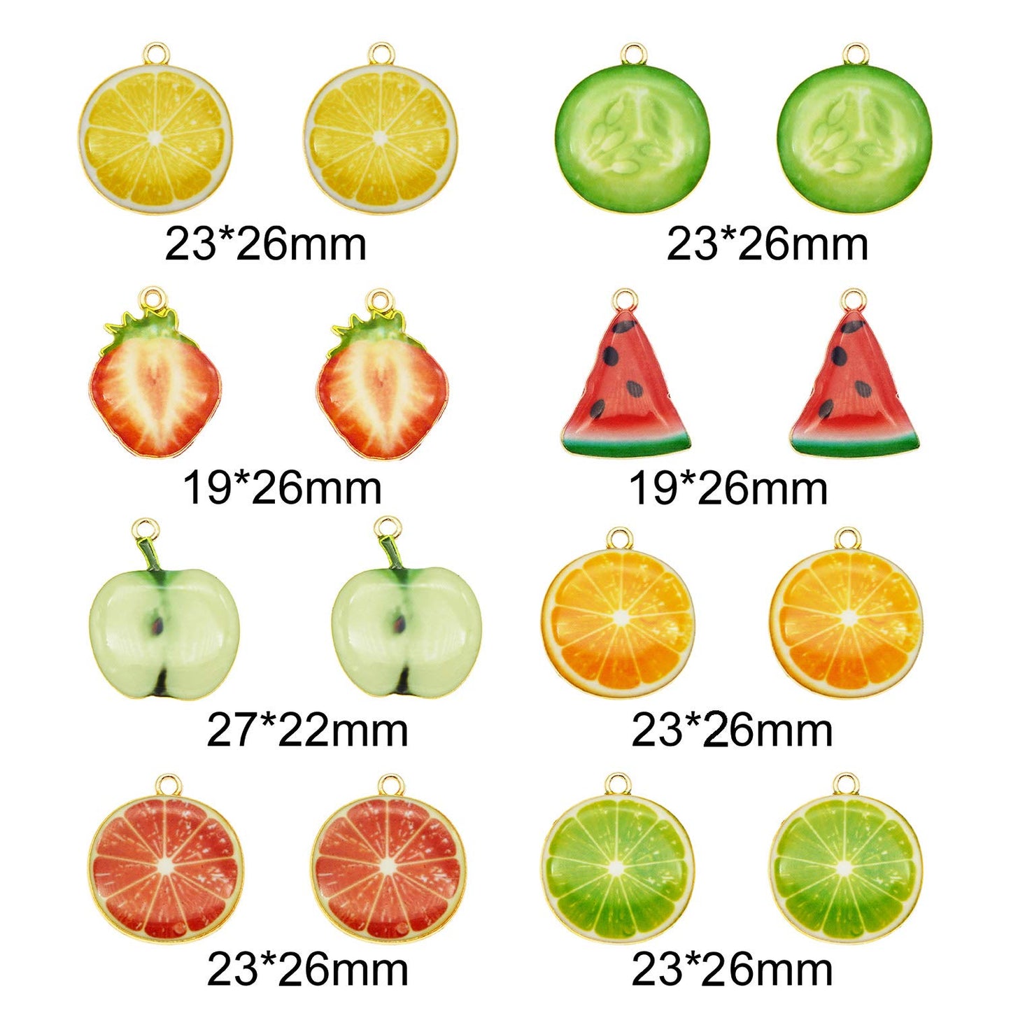 32pcs Assorted Gold Plated Enamel Lemon Watermelon Orange Strawberry Apple Dainty Dangle Fruit Food Charms for Earrings Jewelry Making Necklace Bracelet