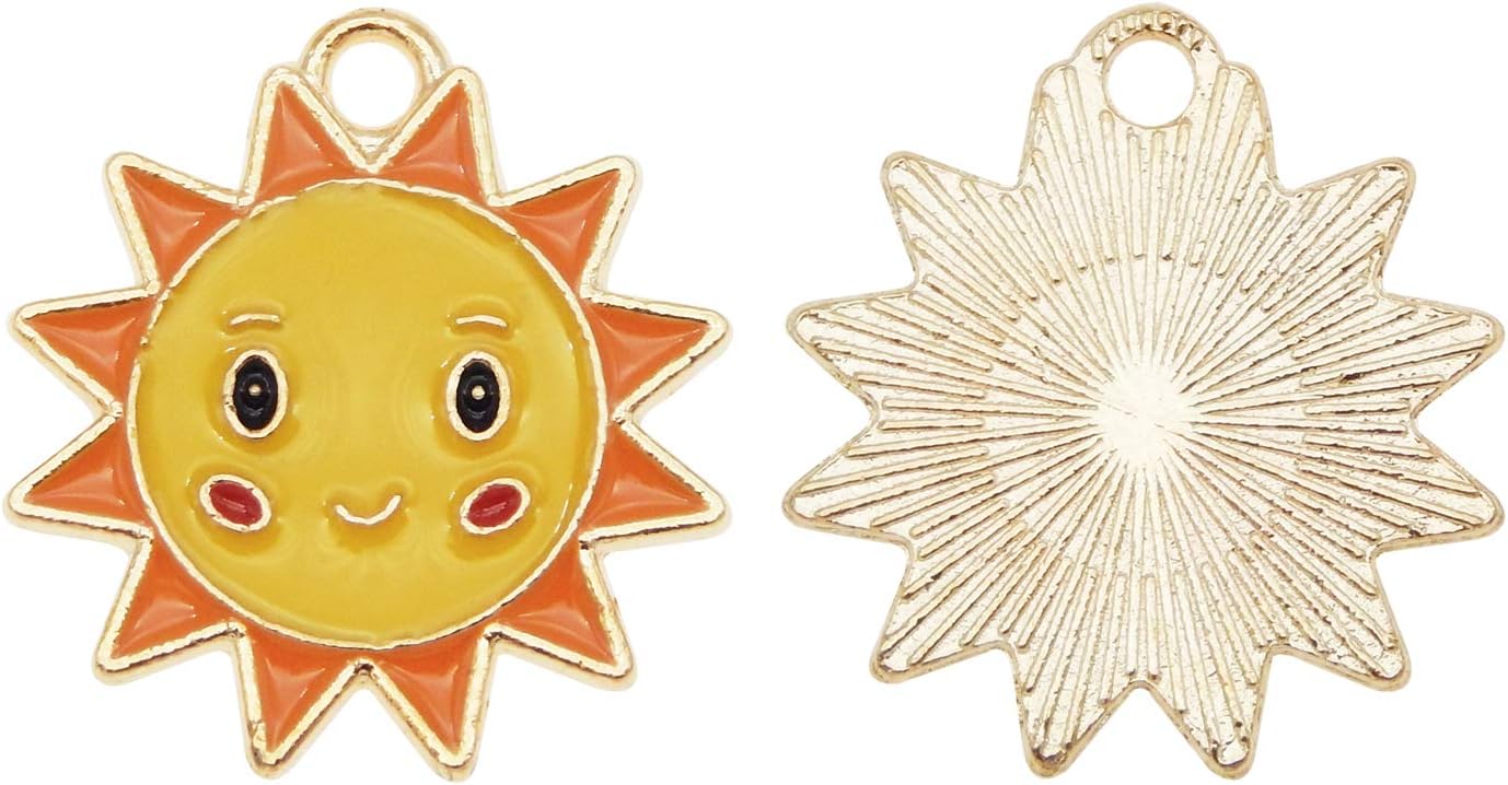 JJGQAZ Lot de 30 breloques en émail en forme de soleil souriant pour bracelet, pendentif, pour la fabrication de bijoux 