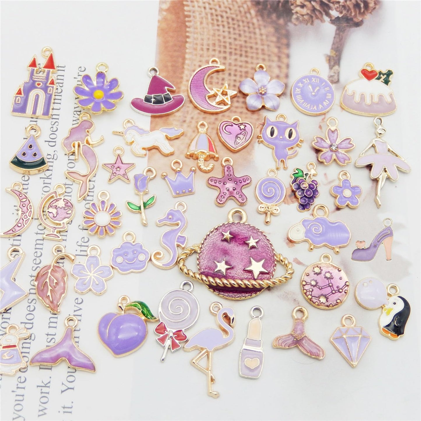 40Pcs Charms for Jewelry Making Assorted 40 Styles Gold-Plated Enamel Charms Earring Charms for DIY Necklace Bracelet Jewelry Making and Crafting