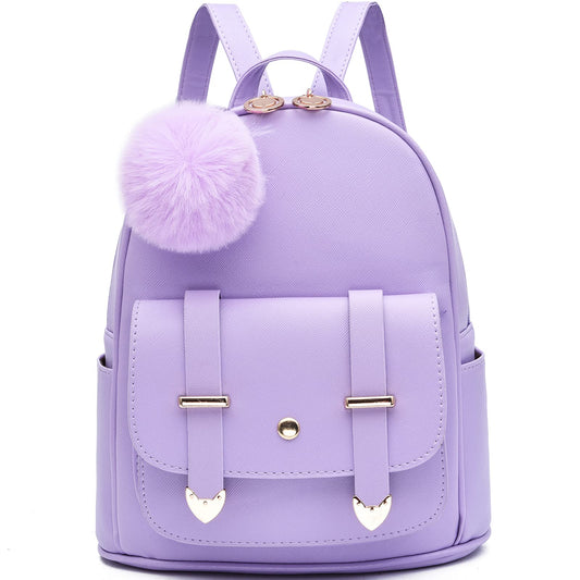 I IHAYNER Sac à dos tendance pour filles Mini sac à dos pour femmes Sacs à main pour adolescentes Sac à dos à pompon en cuir PU Sac à bandoulière