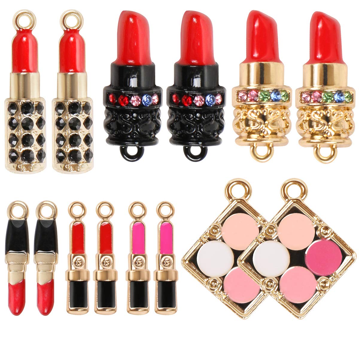 KISSBUTY Lot de 14 pendentifs à breloques pour rouge à lèvres, en émail mixte, tendance, pour rouge à lèvres, porte-clés, collier, pendentifs pour femmes, fabrication de bijoux, bricolage 