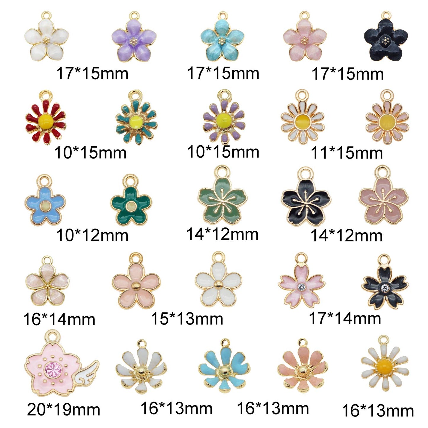 40pcs(20PAIRS) Assorted Gold Plated Enamel Flowers Dainty Dangle Mixed Pendants Charms for Earrings Jewelry Making Necklace Bracelet