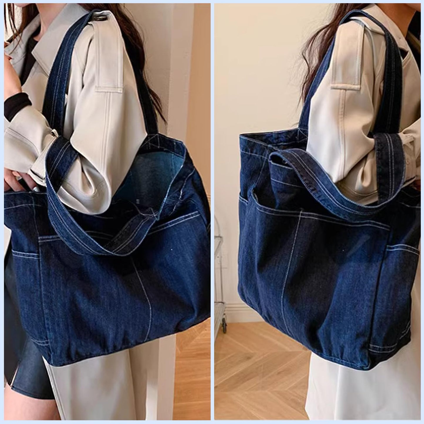 I IHAYNER Grand sac fourre-tout pour femme avec fermeture éclair Sacs à main décontractés Sac en jean pour tous les jours pour le travail, les voyages, la salle de sport