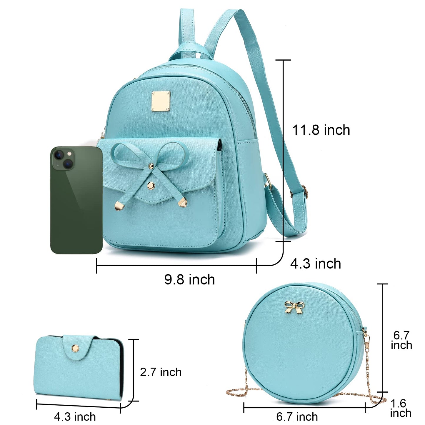 I IHAYNER Sac à dos en cuir tendance avec nœud papillon pour filles, 3 pièces, sac à dos pour femmes, sac à bandoulière 