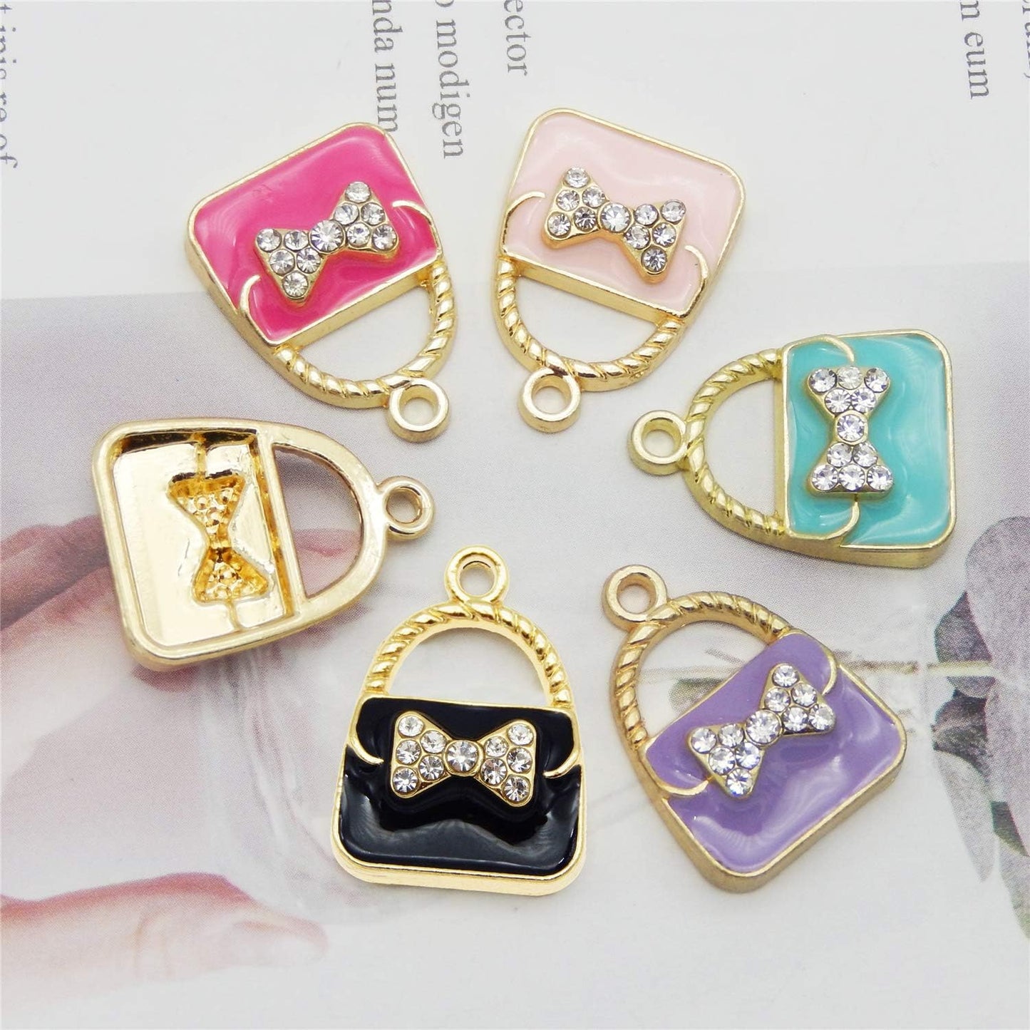 24pcs Mixed Colors Fashion Women Purse Bag Enamel Pendants Charms Gold Plated Ornaments for Necklace Bracelet Earring DIY Jewellery Making Supplies