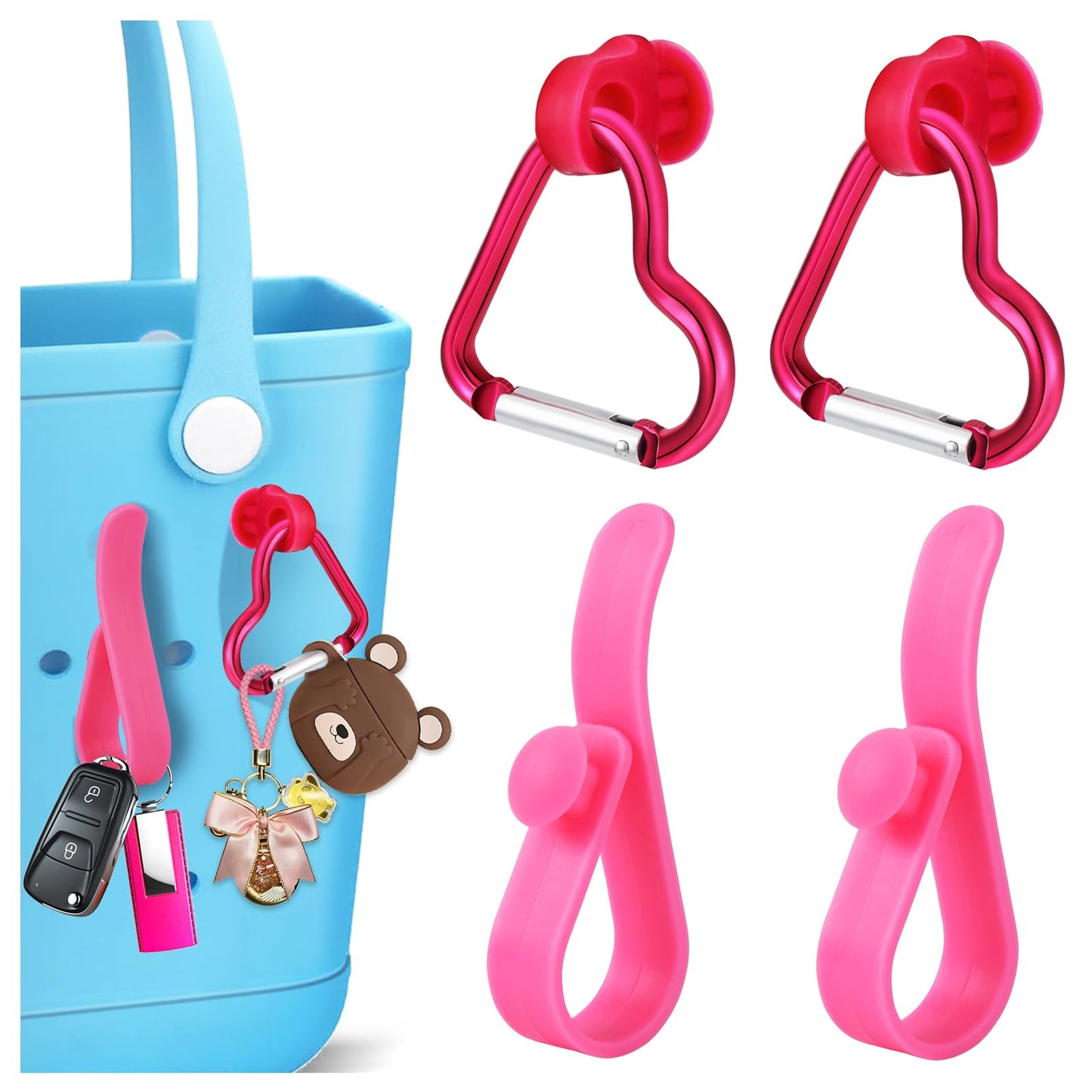 4Pcs Accessories for Bogg Bag Hooks and Clips Heart Insert Key Holder Carabiner Cute Bogg Bag Charms for Simply Southern Tote