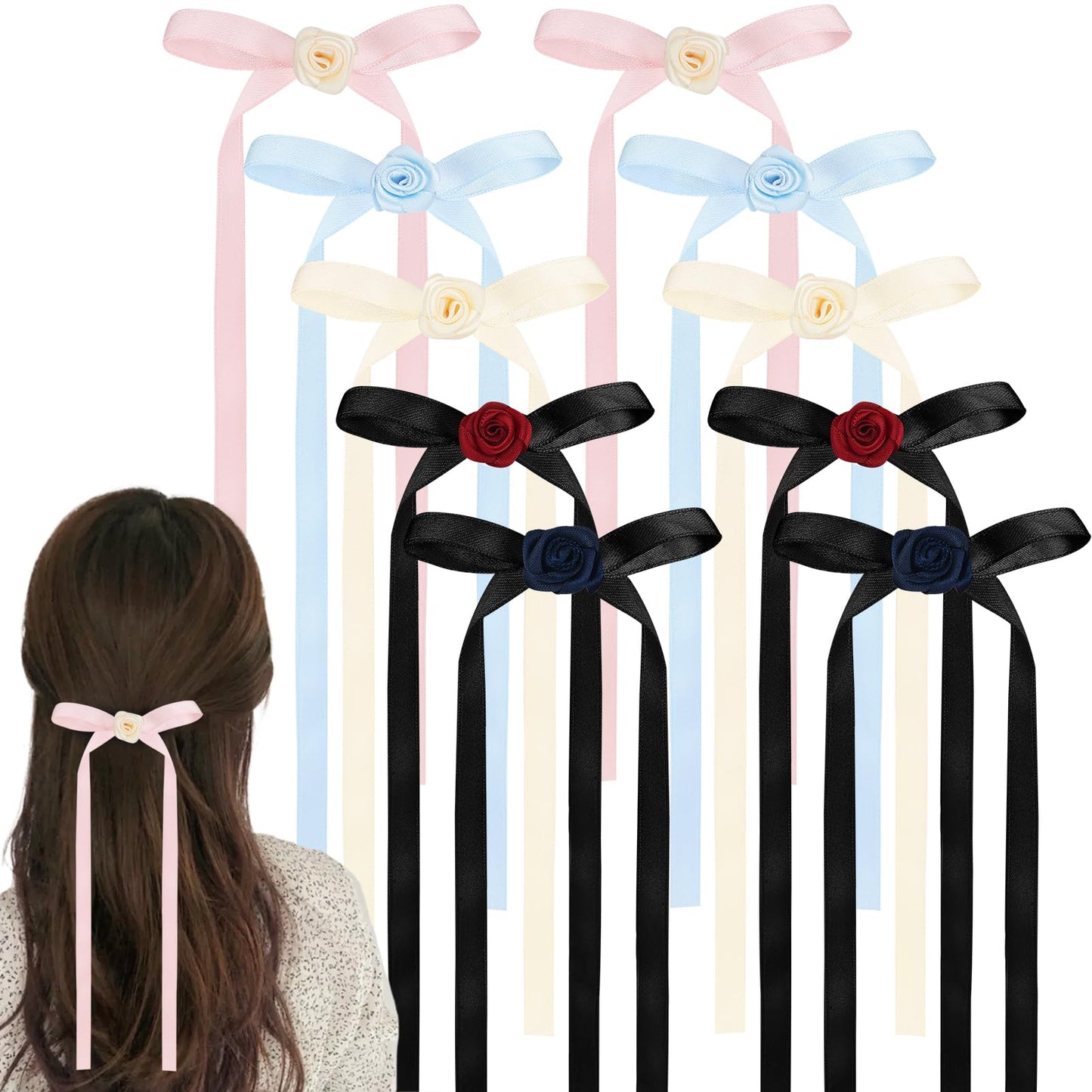 16Pcs Satin Hair Bows for Women Baby Girls Black Mini Bow Hair Clips Metal Bowknot Hair Barrettes for Curly Thick Thin Hair Bow Pins Blue Pink Bulk White Cute Hair Accessories for Teen Toddler