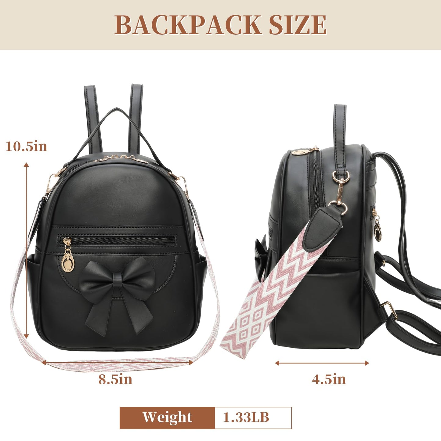 I IHAYNER Mini sac à dos pour filles, joli sac à dos en cuir avec nœud papillon pour filles, petit sac à bandoulière de créateur, sac à main tendance pour femmes, noir pur