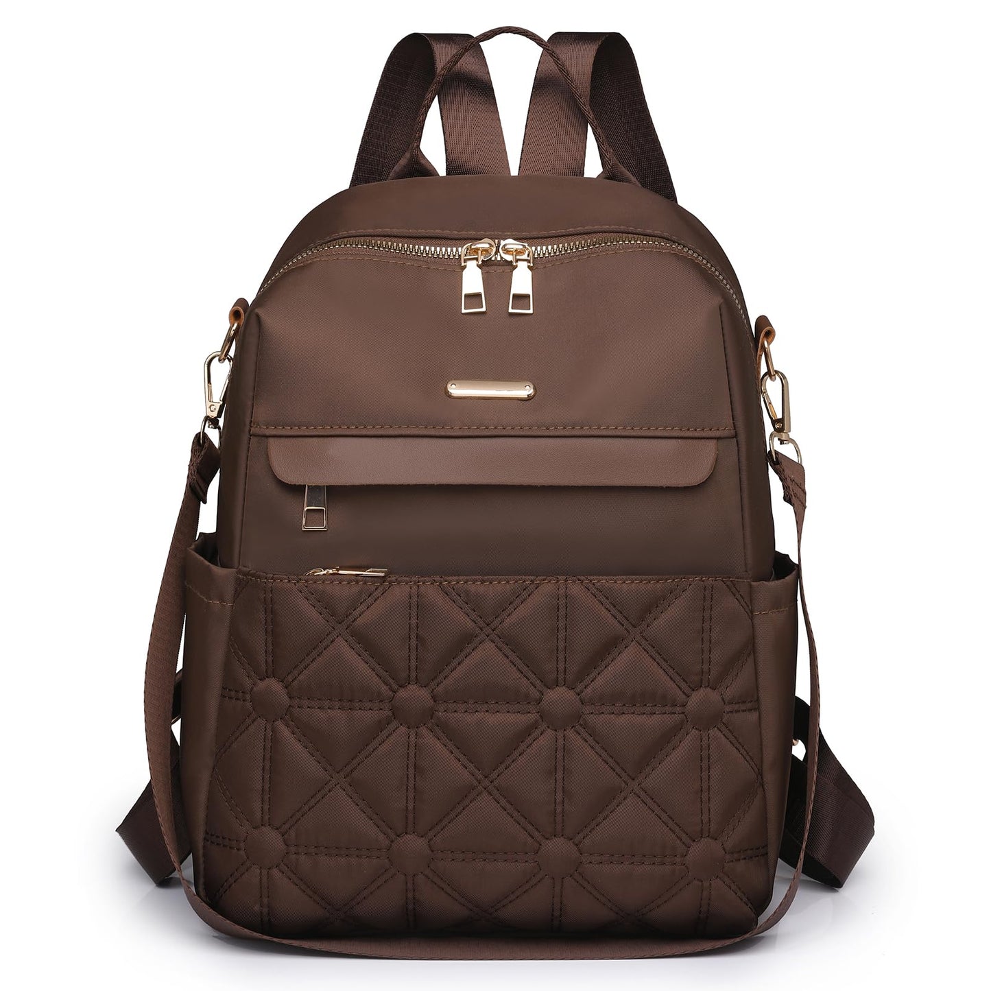 I IHAYNER Sac à dos en nylon pour femme Sac à main polyvalent à la mode Sacs à bandoulière pour femme Sac à dos de voyage décontracté matelassé Marron 