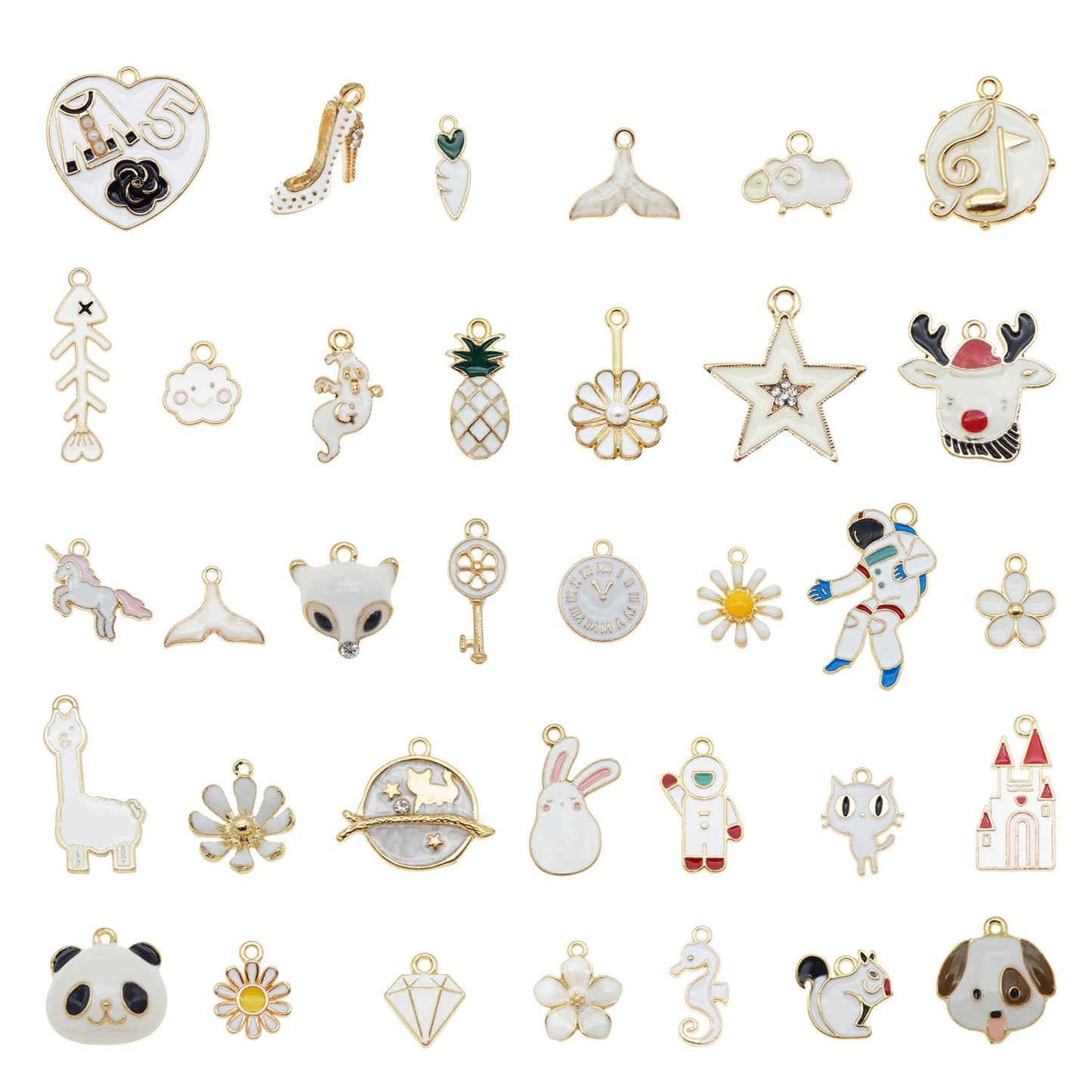 40Pcs Charms for Jewelry Making Assorted 40 Styles Gold-Plated Enamel Charms Earring Charms for DIY Necklace Bracelet Jewelry Making and Crafting