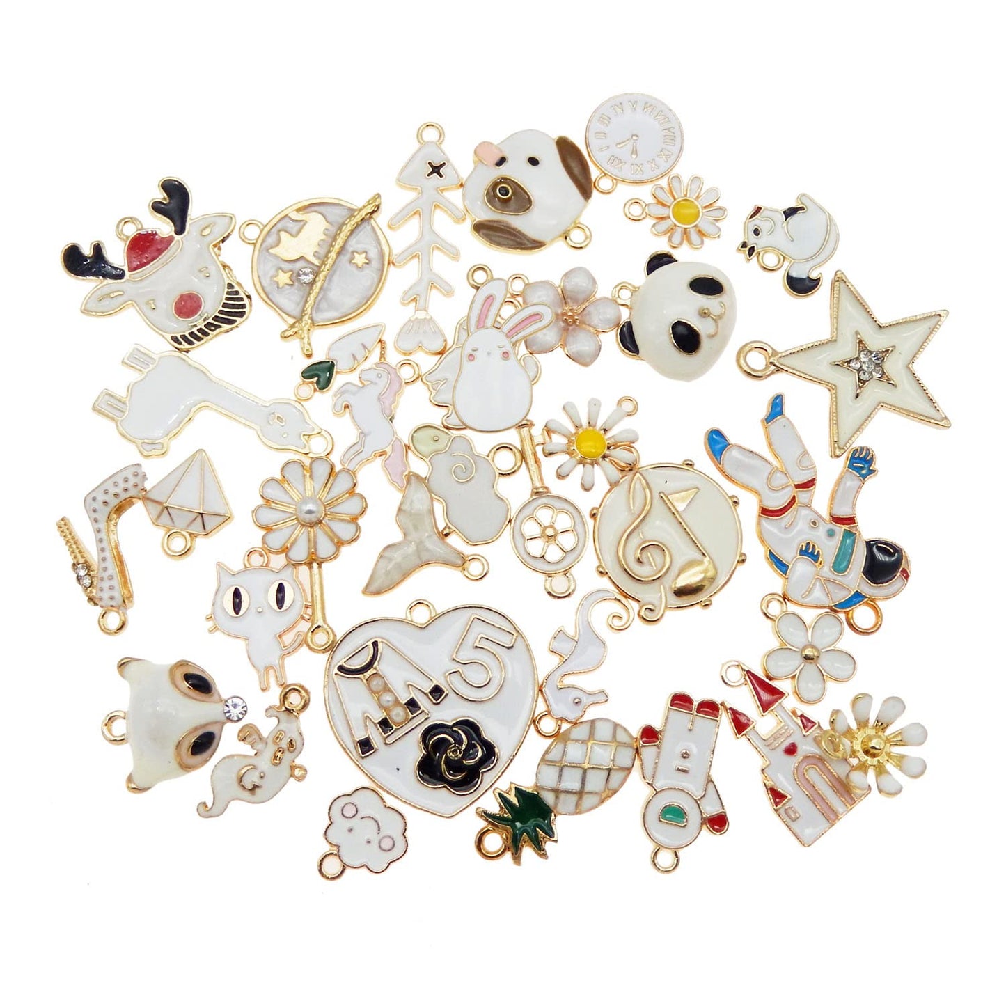 40Pcs Charms for Jewelry Making Assorted 40 Styles Gold-Plated Enamel Charms Earring Charms for DIY Necklace Bracelet Jewelry Making and Crafting