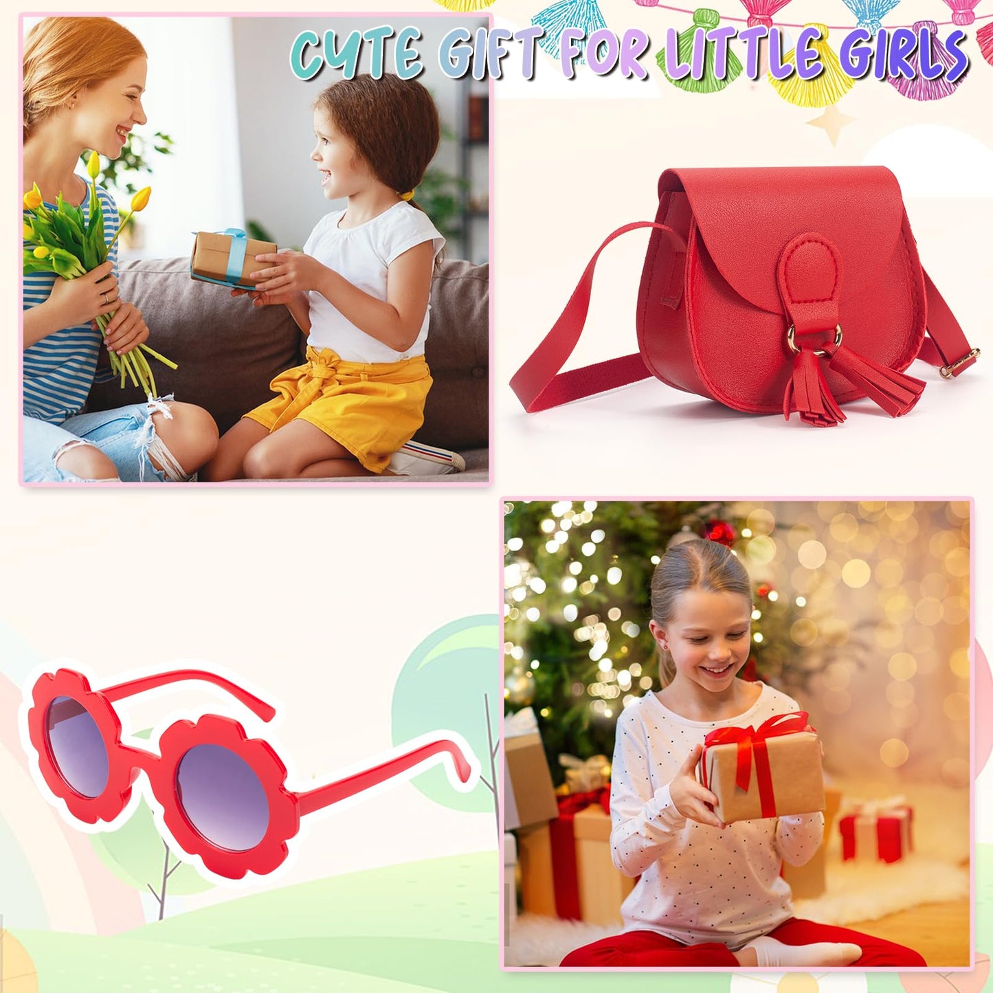 Sac à main pour filles, sac à bandoulière pour enfants, sacs à bandoulière pour tout-petits, sacs à pompons pour filles de 2 à 14 ans, dans une boîte cadeau 